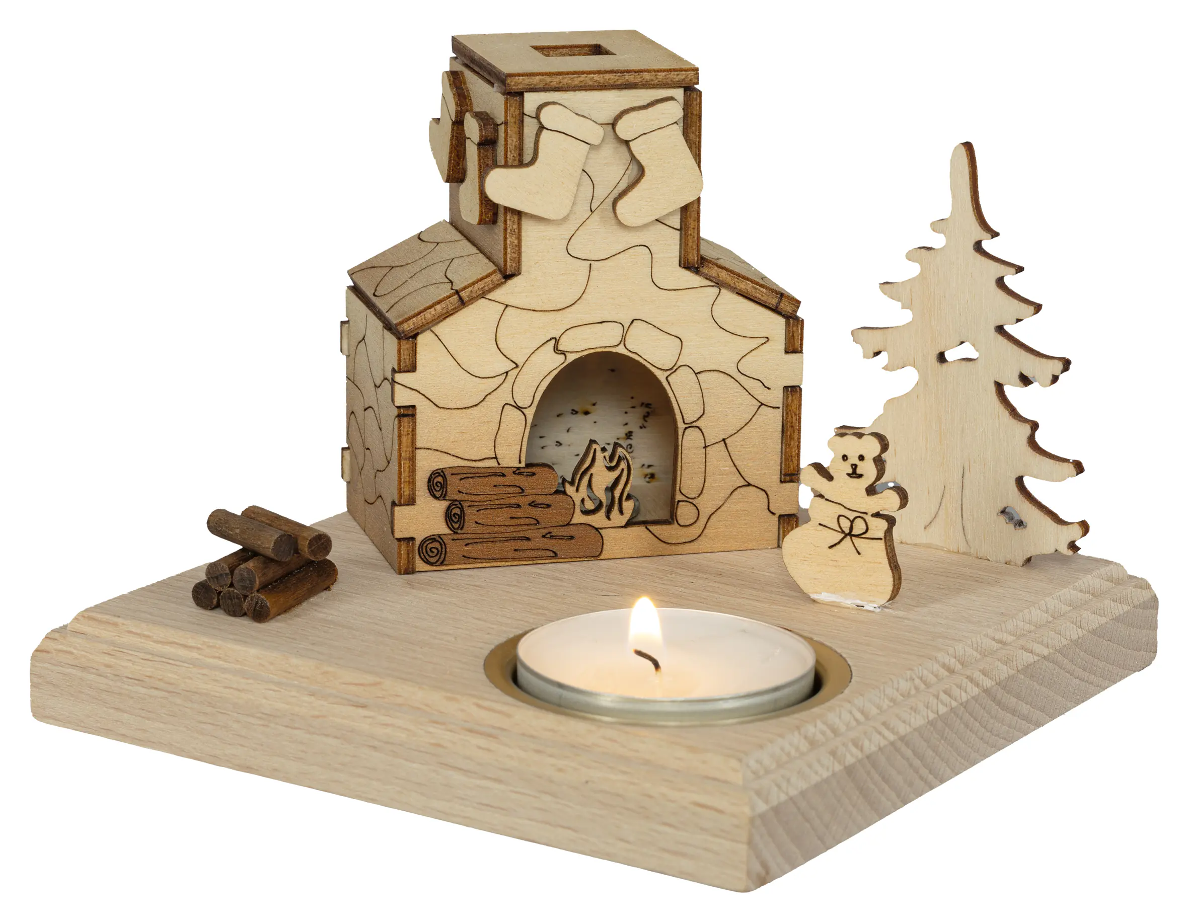Räucherkamin Deko Holz für 1 Teelicht 11,5 cm