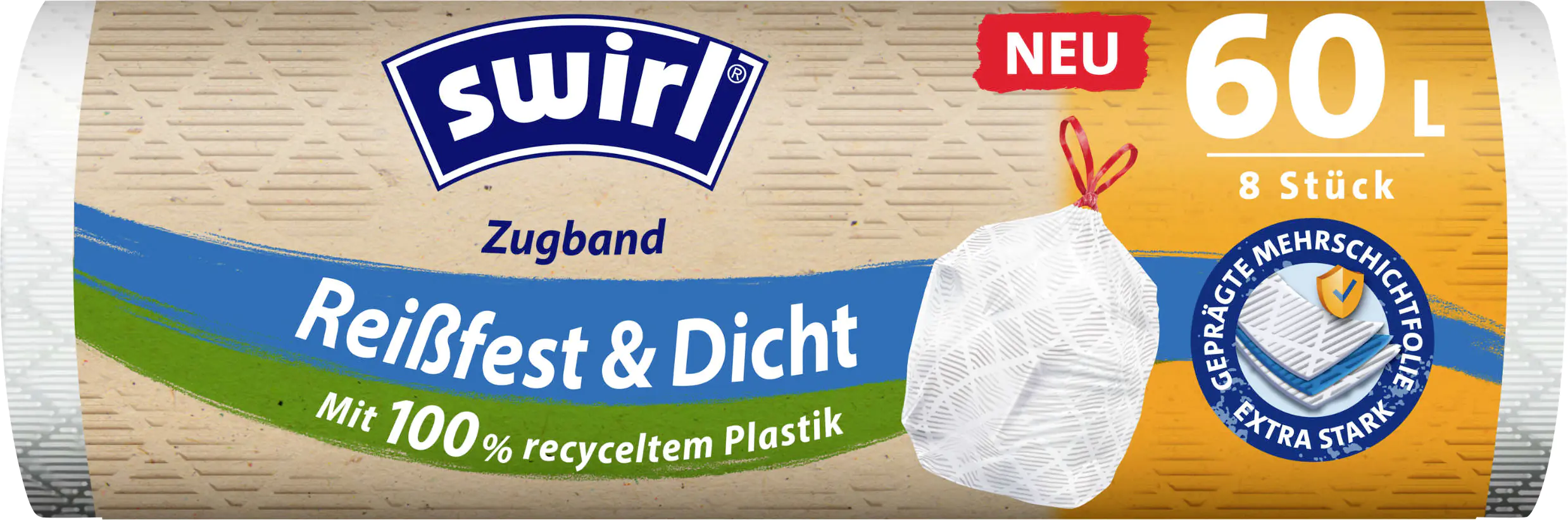 Swirl Zugband-Müllbeutel 60 l aus recyceltem Plastik Swirl Zugband-Müllbeutel 60 l aus recyceltem Plastik