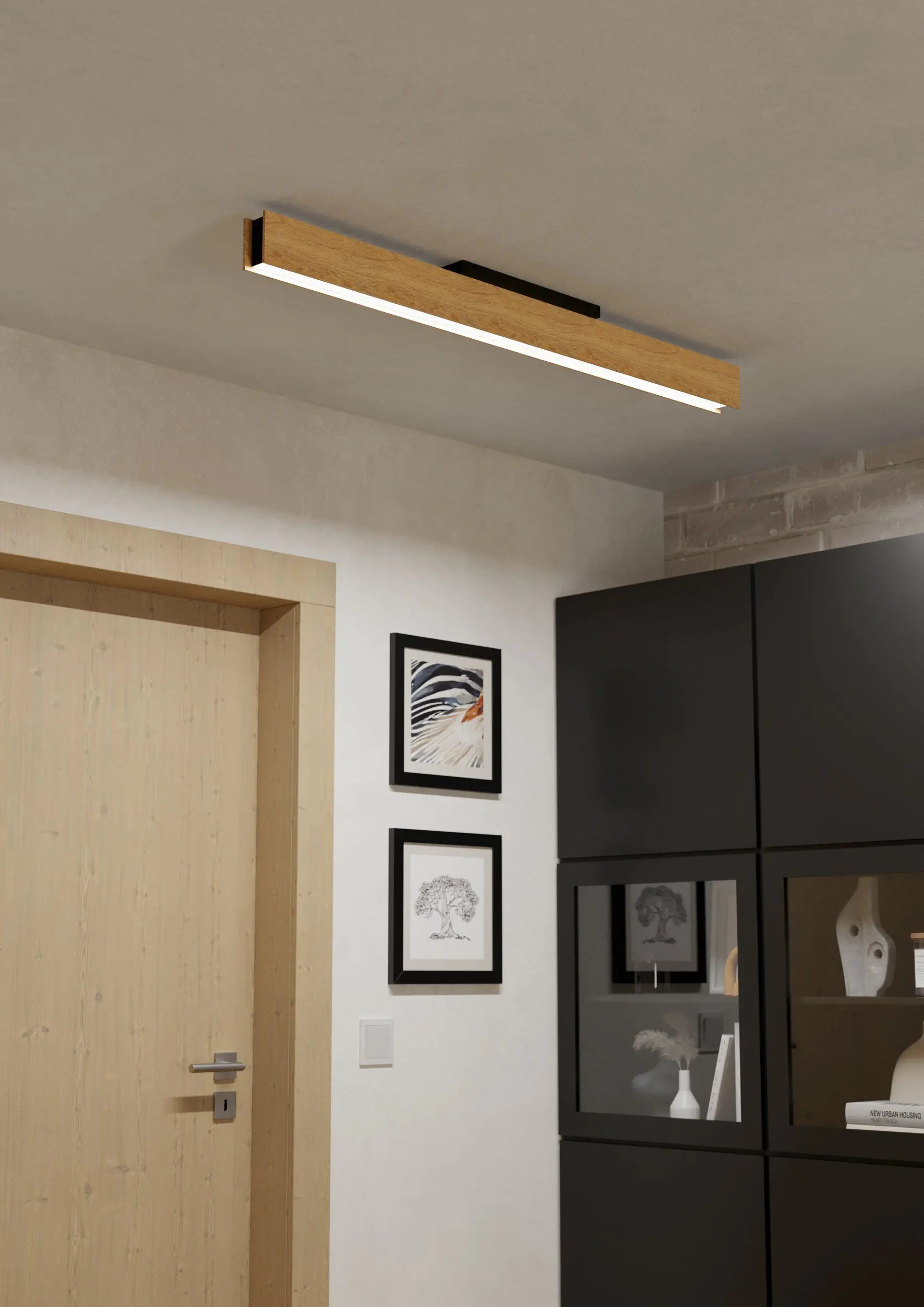 Eglo Connect LED Deckenleuchte Anchorena-Z Holz schwarz 123 x 8 cm