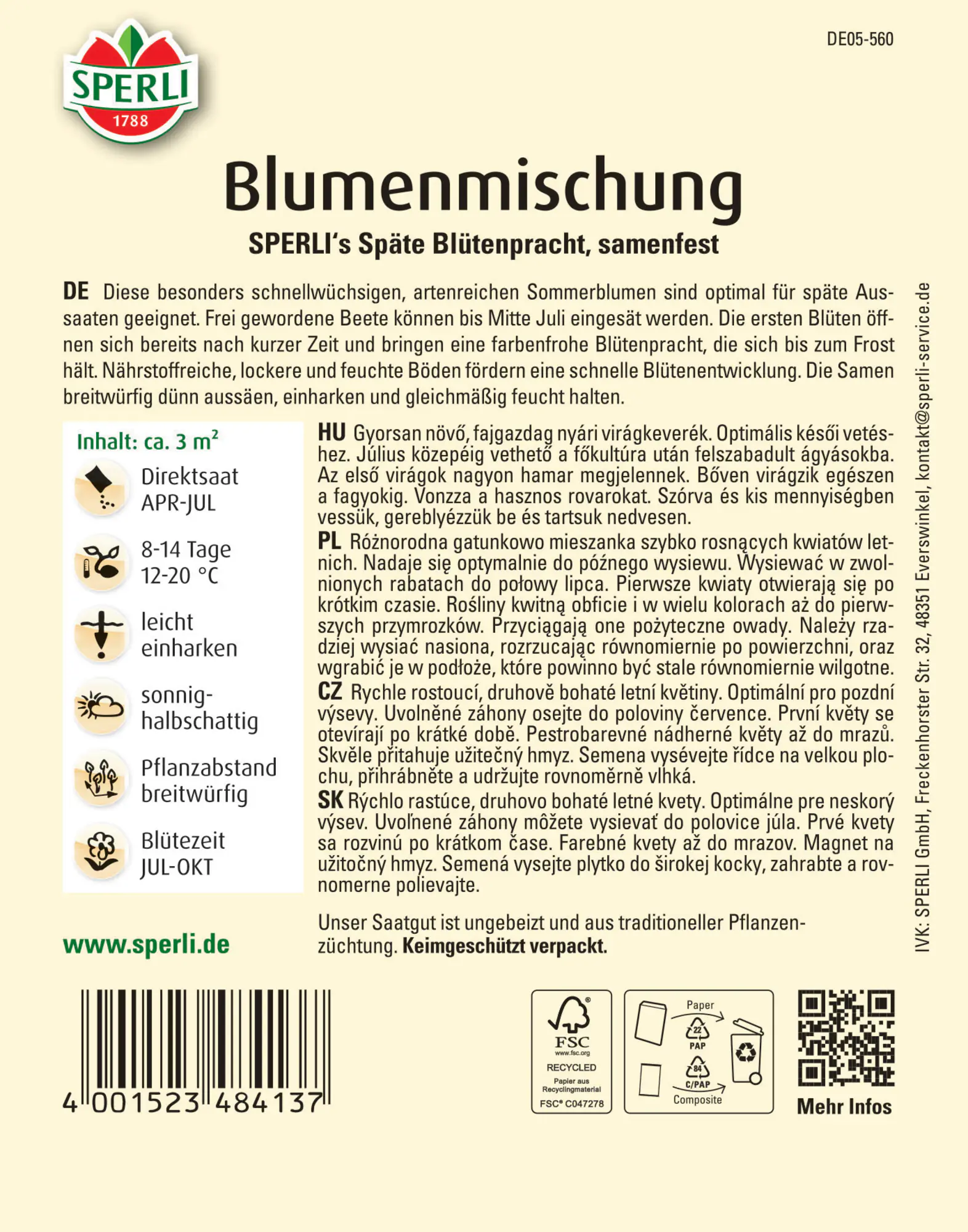Sperli Blumenmischung SPERLI's Späte Blütenpracht