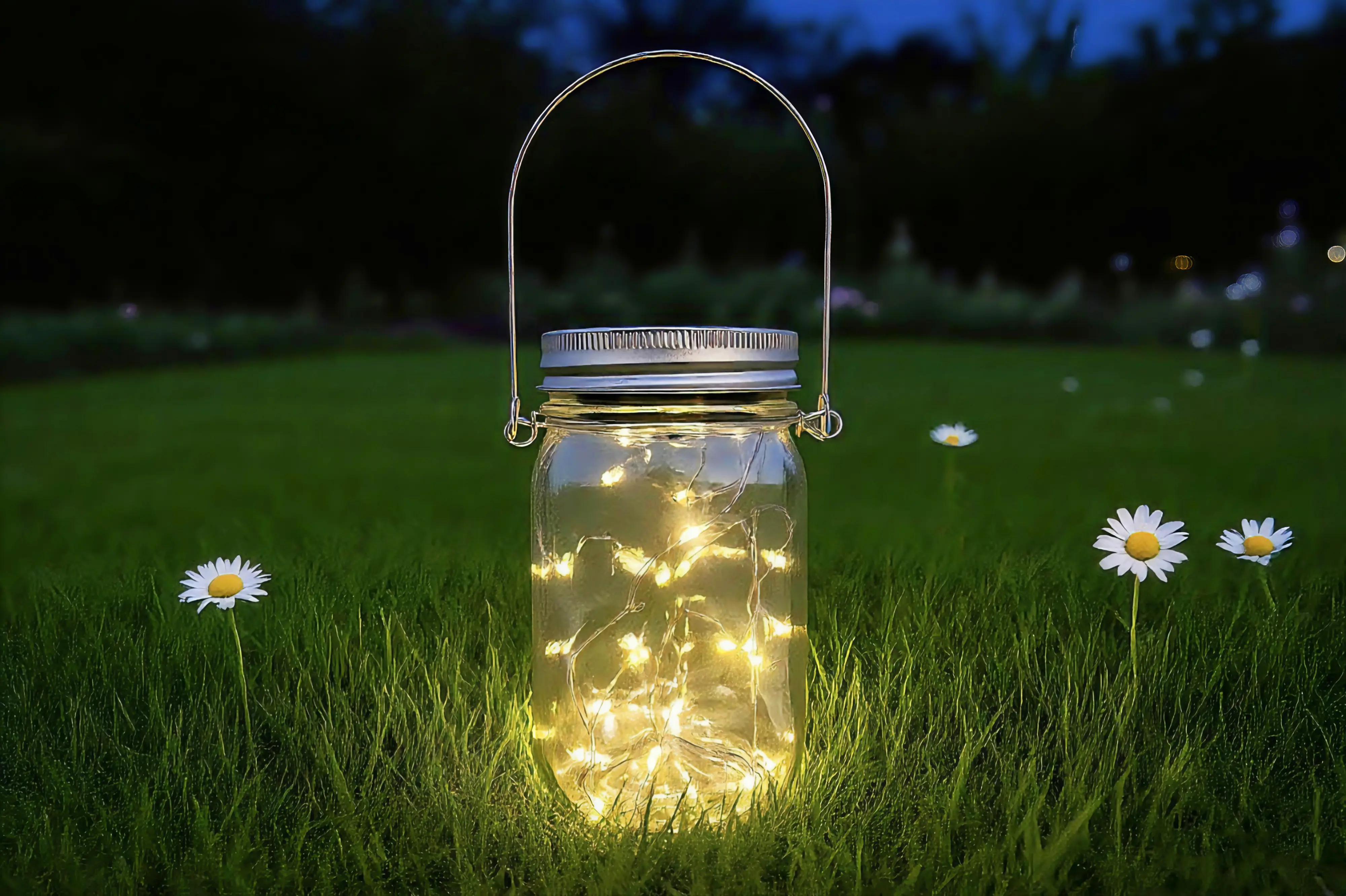 Dapo LED Solarleuchte Lichterkette im Glas warmweiß