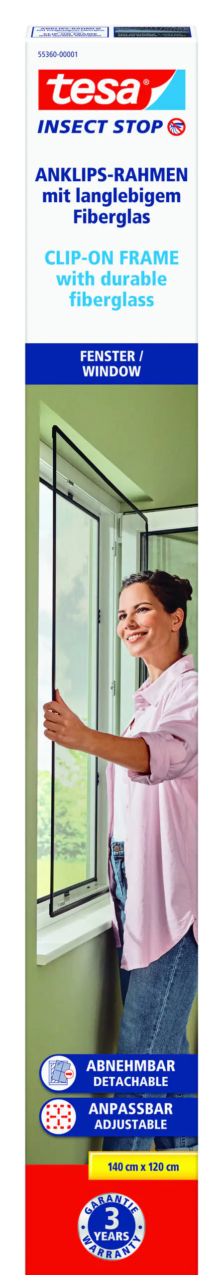 tesa Anklipsrahmen Fliegengitter 120 x 140 cm anthrazit