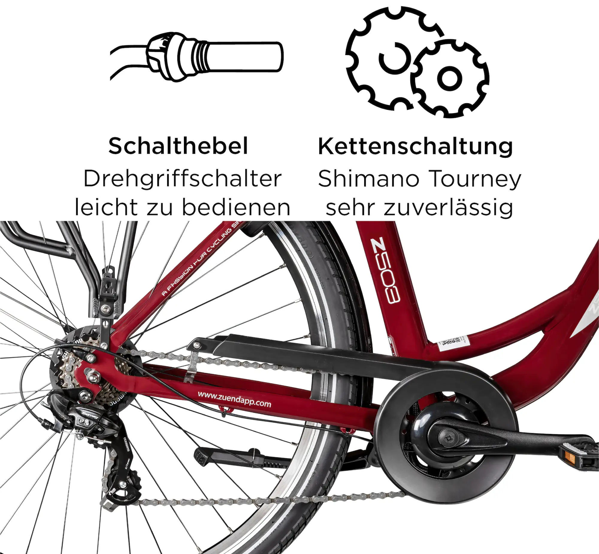 Zündapp E-Bike Z503 City 28 Zoll 7-Gang 522 Wh weinrot