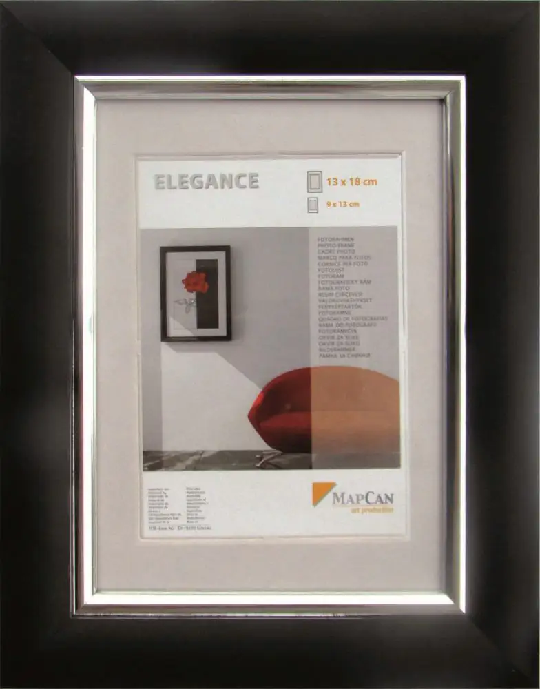 Kunststoff Bilderrahmen Elegance schwarz-metallic-silber, 60 x 80 cm