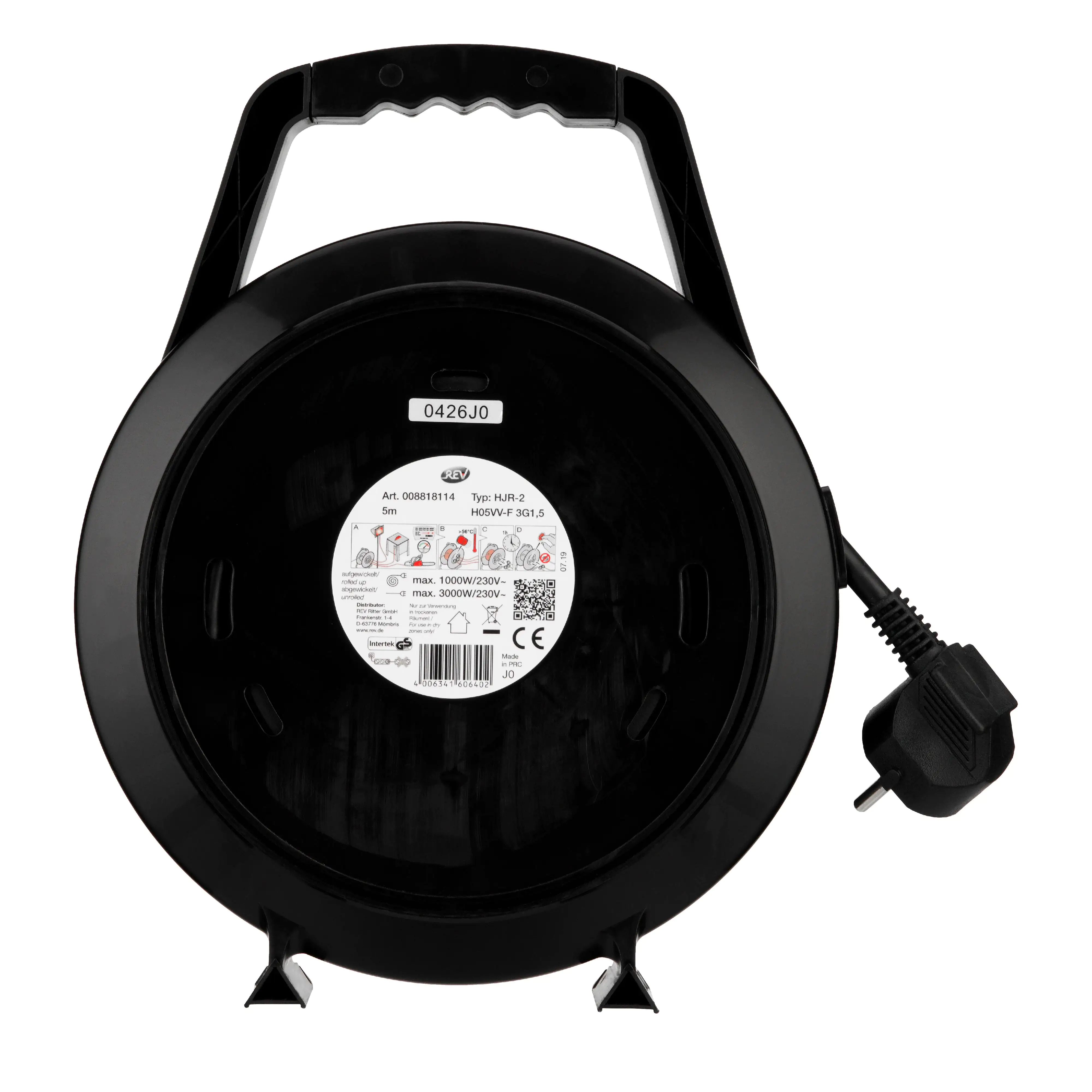 REV Kabeltrommel 4-fach 5 m H05VV-F 3G1,5mm², schwarz
