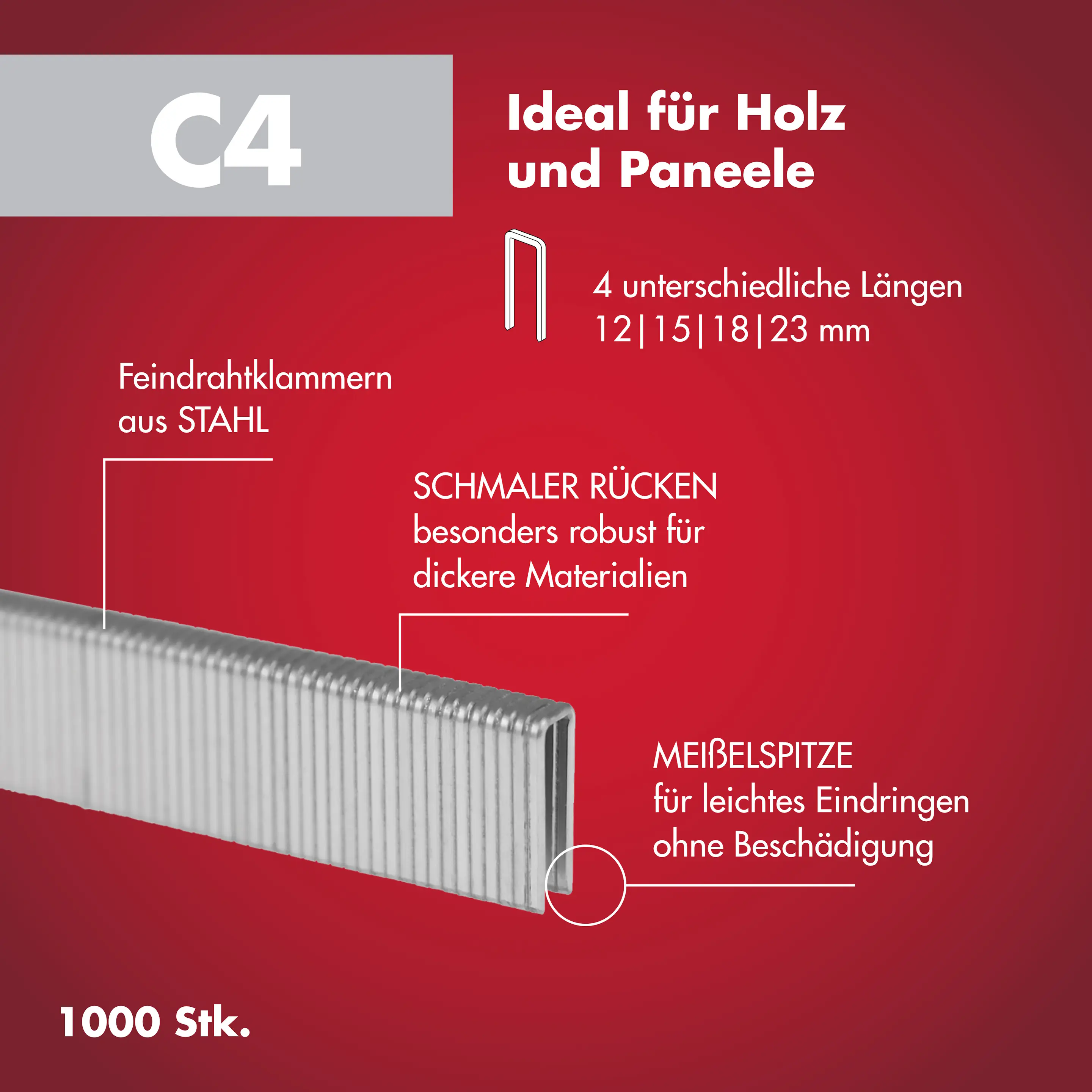 Arrow Tackerklammer Schmalrücken C4 18 mm Profilholz & Paneel 1000 Stück