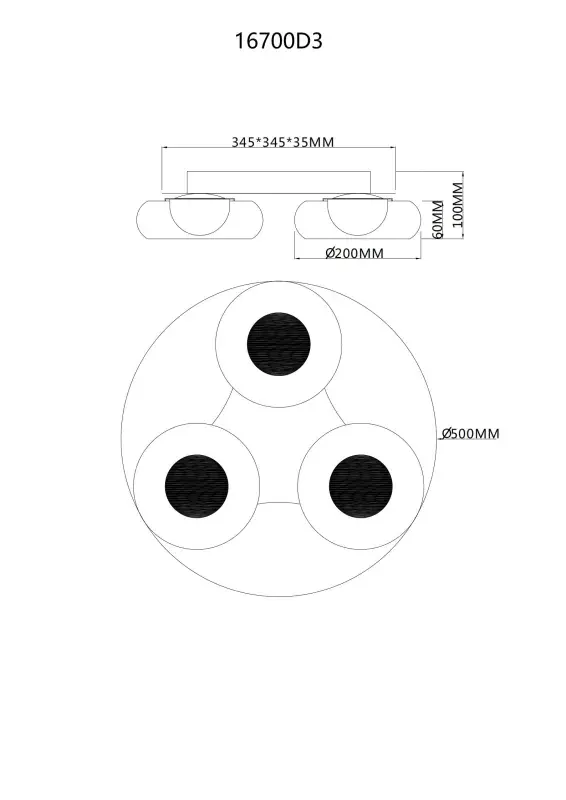 Globo Deckenleuchte Carlene Ø 50 x 10 cm schwarz matt