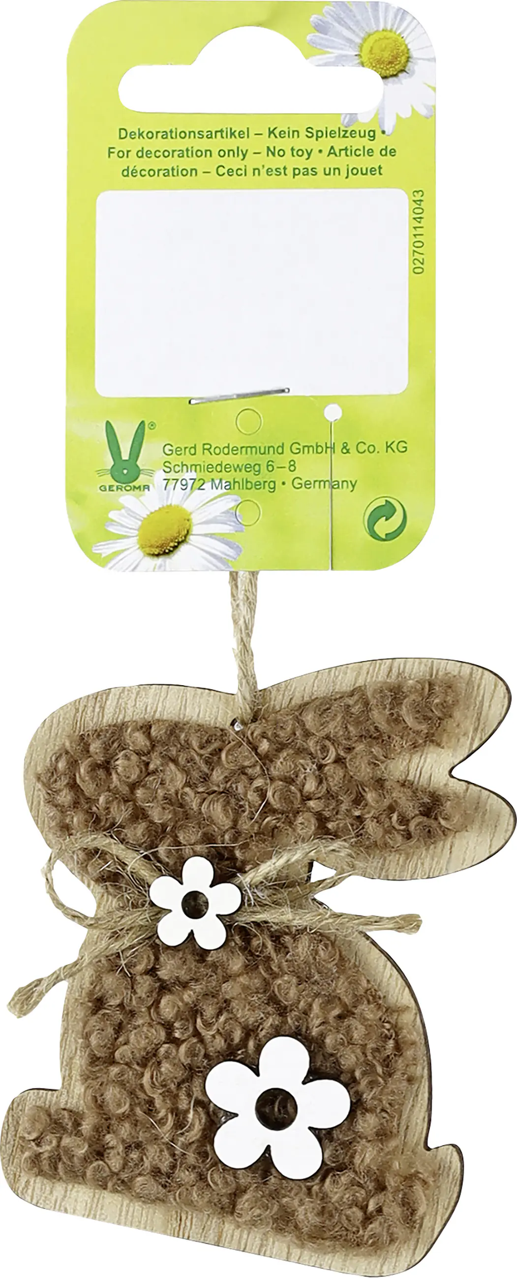 Osterdeko Anhänger Hase mit Plüsch Holz 7 x 5,5 cm natur