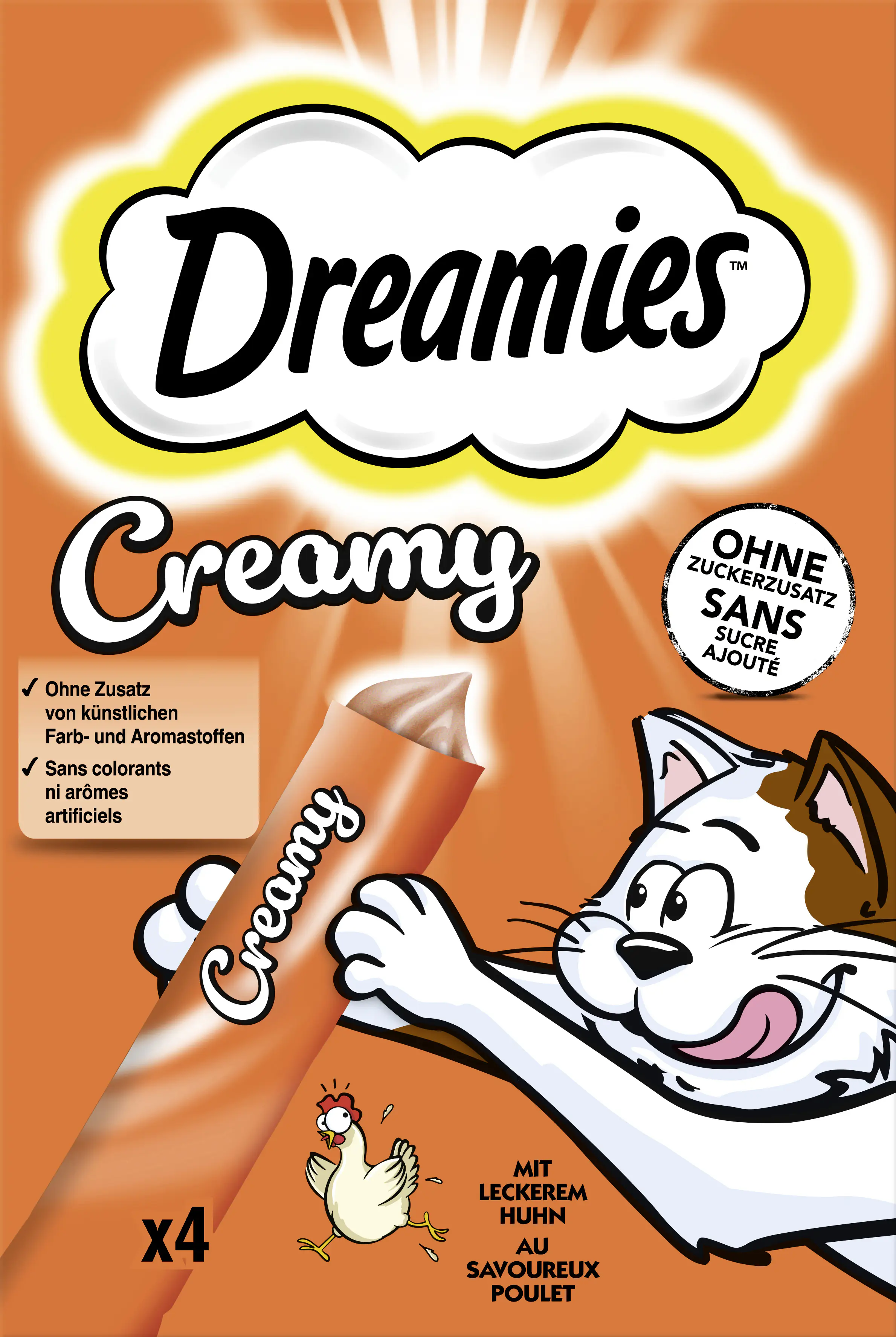 Dreamies Creamy Snacks mit Huhn Katzensnack 4 x 10 g Multipack