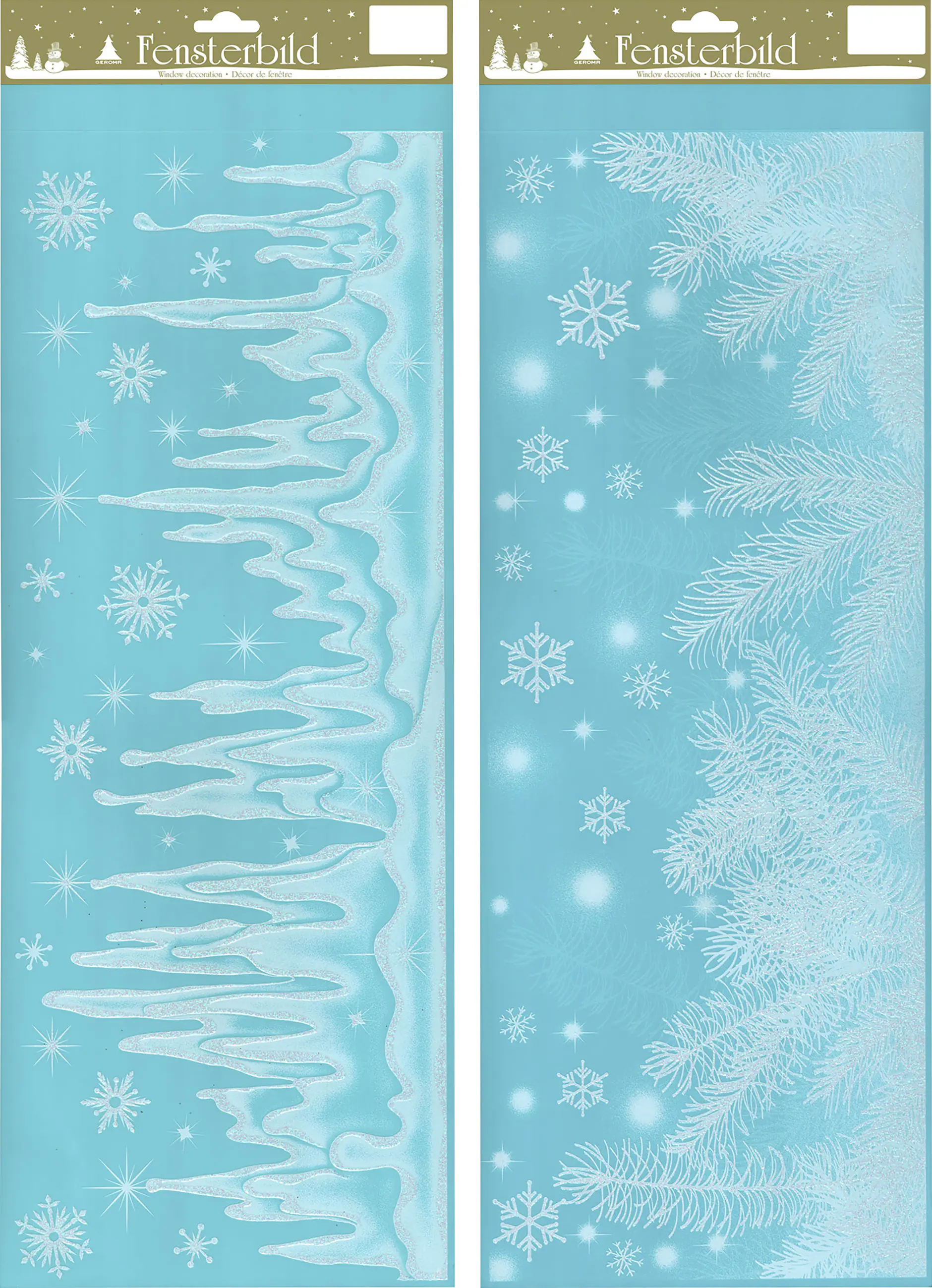 Fensterbild mit Zweigen & Eiszapfen Kunststoff 60 x 21 cm blau-weiß 2-fach sortiert