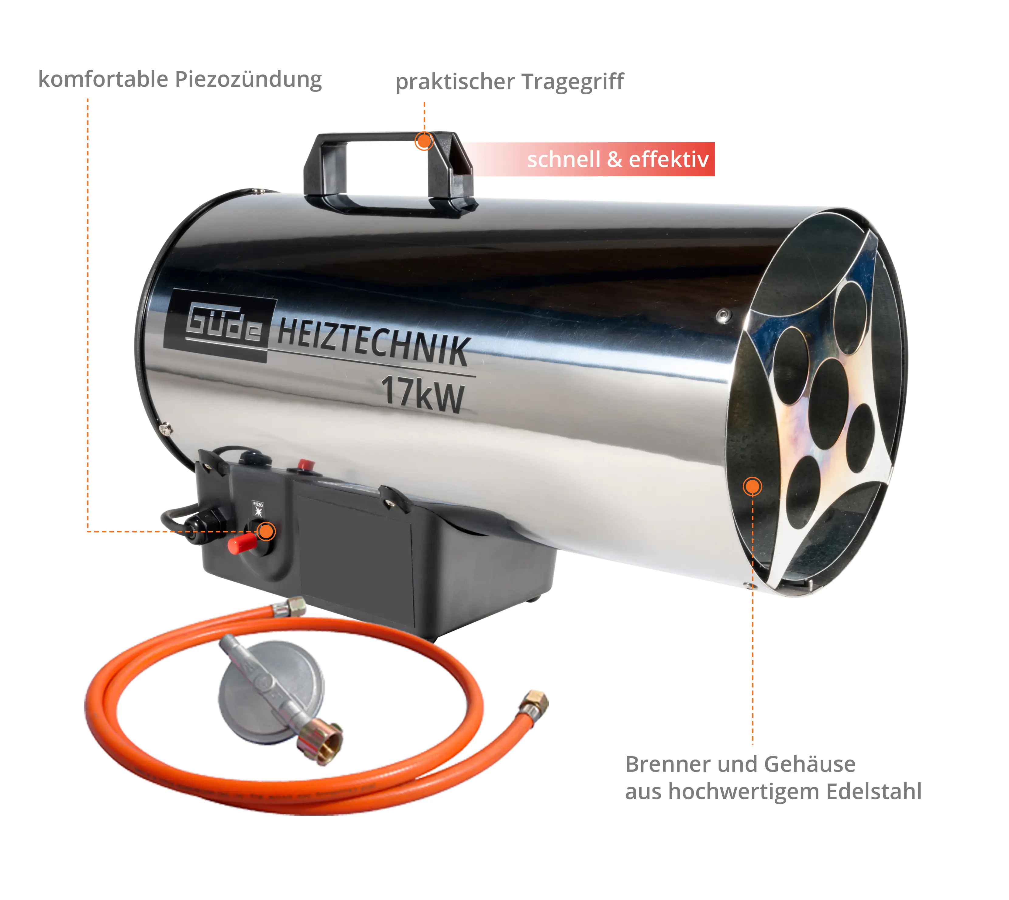 Güde Gasheizgebläse GGH 17 INOX silber/schwarz Güde Gasheizgebläse GGH 17 INOX silber/schwarz