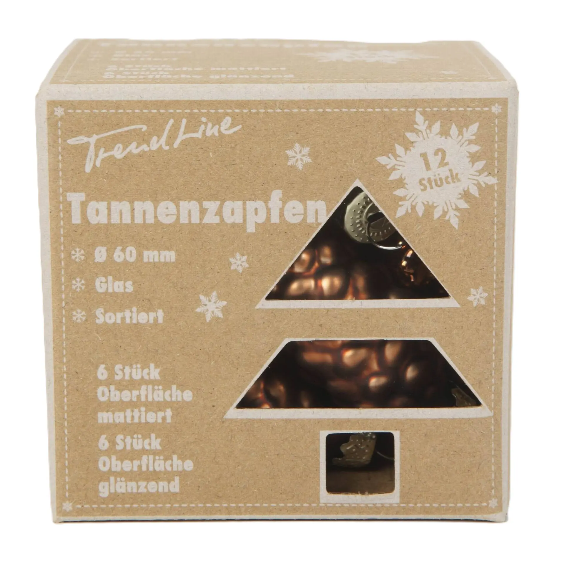 TrendLine Weihnachtskugeln aus Glas Tannenzapfen Ø 6 cm espresso 12 Stück