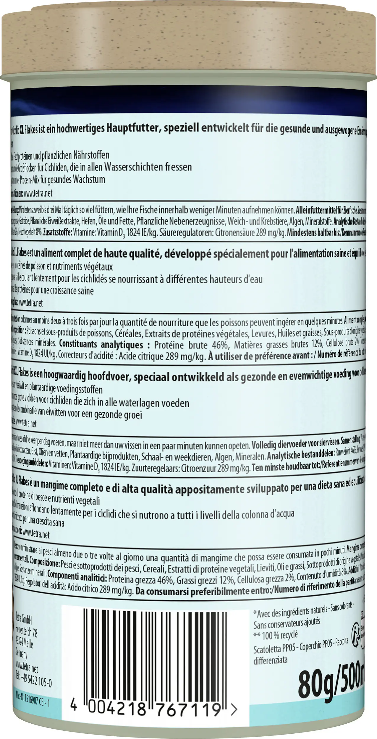 Tetra Cichlid XL-Flakes 500 ml