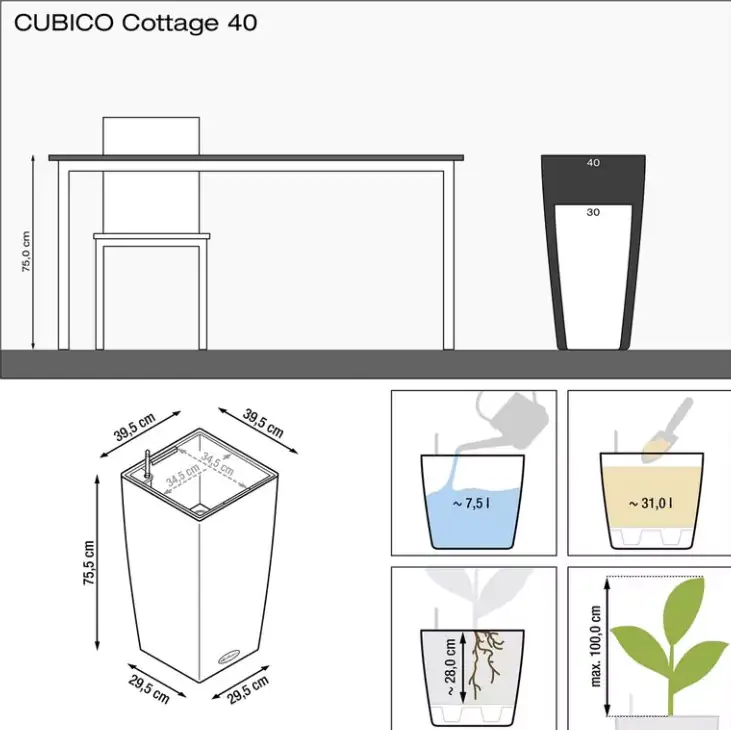 Lechuza Pflanzgefäß Cubico Cottage 40 granit