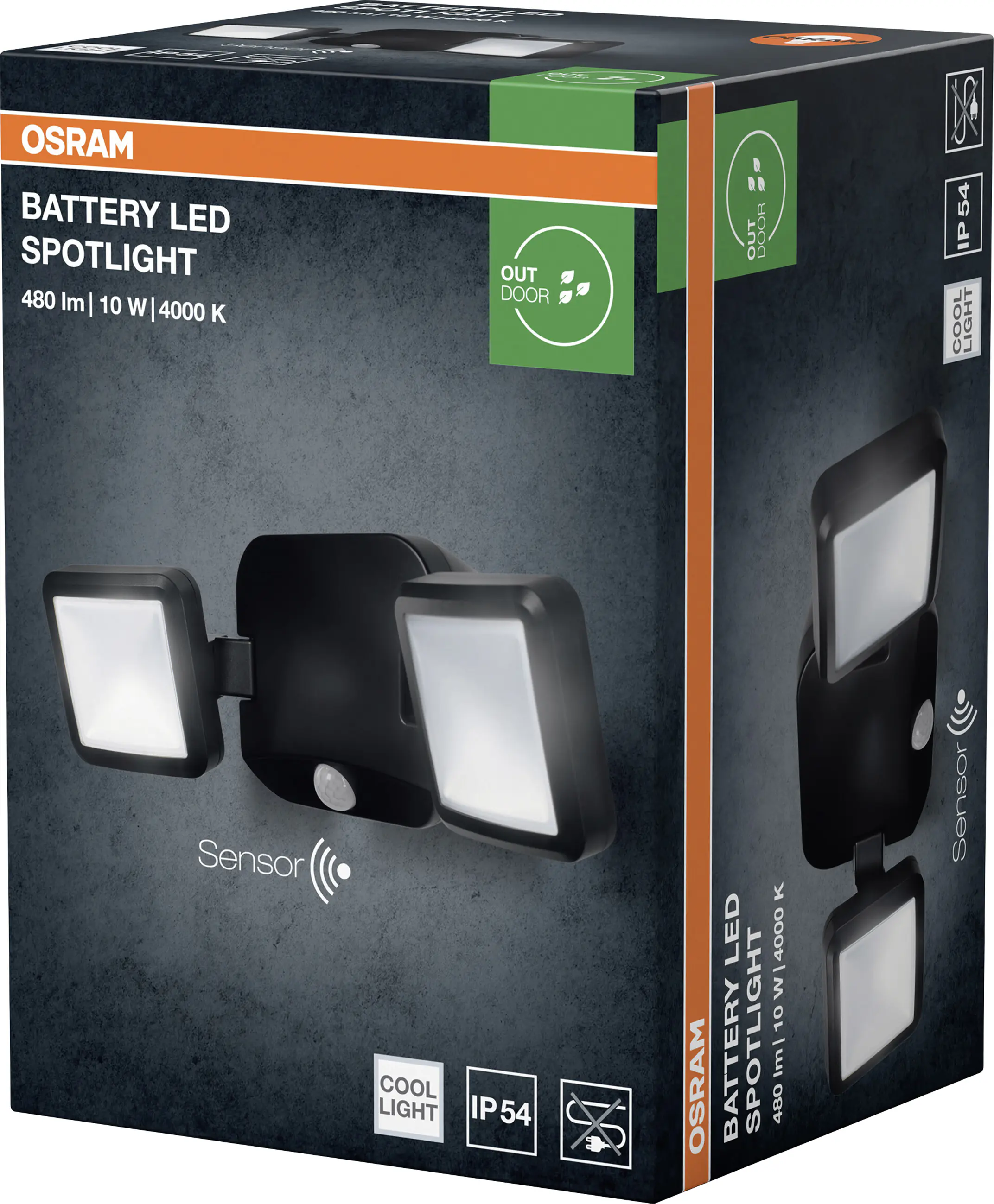 Osram LED-Außenleuchte Battery Spotlight mit Licht- & Bewegungssensor 33,2 cm kaltweiß schwarz