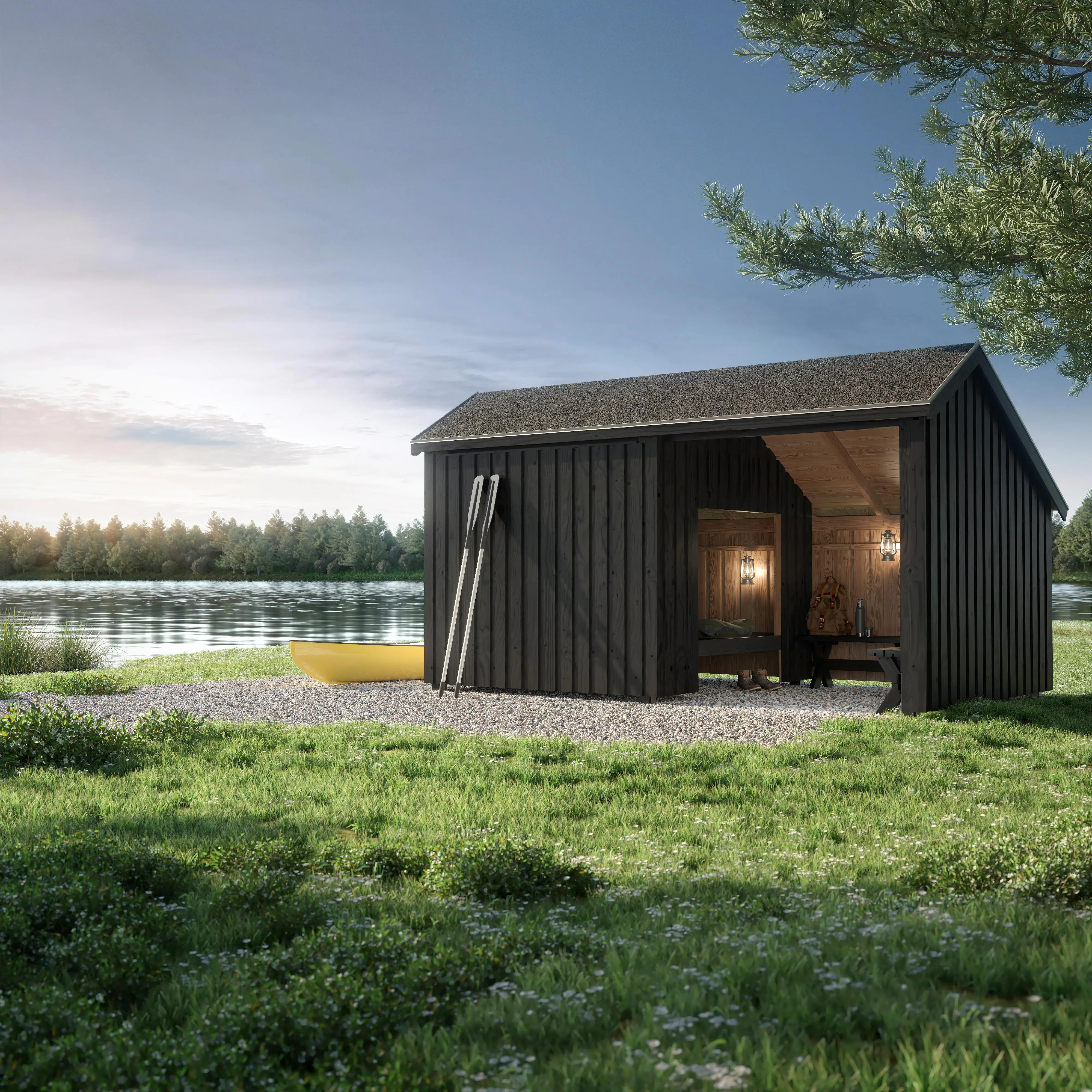 Plus Multi Shelter 416 x 238 cm mit Vorraum und Dachpappe Plus Multi Shelter 416 x 238 cm mit Vorraum und Dachpappe