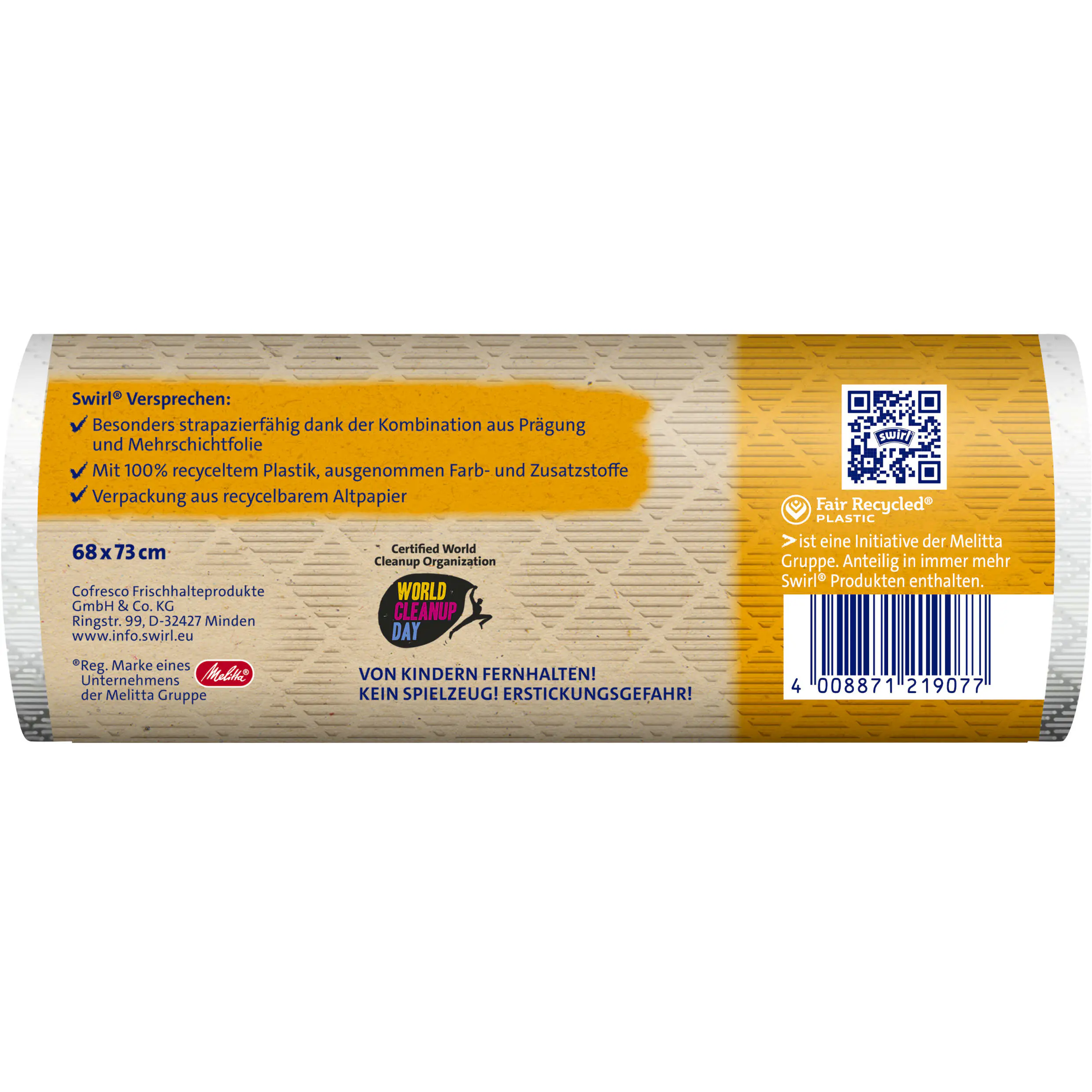 Swirl Zugband-Müllbeutel 60 l aus recyceltem Plastik