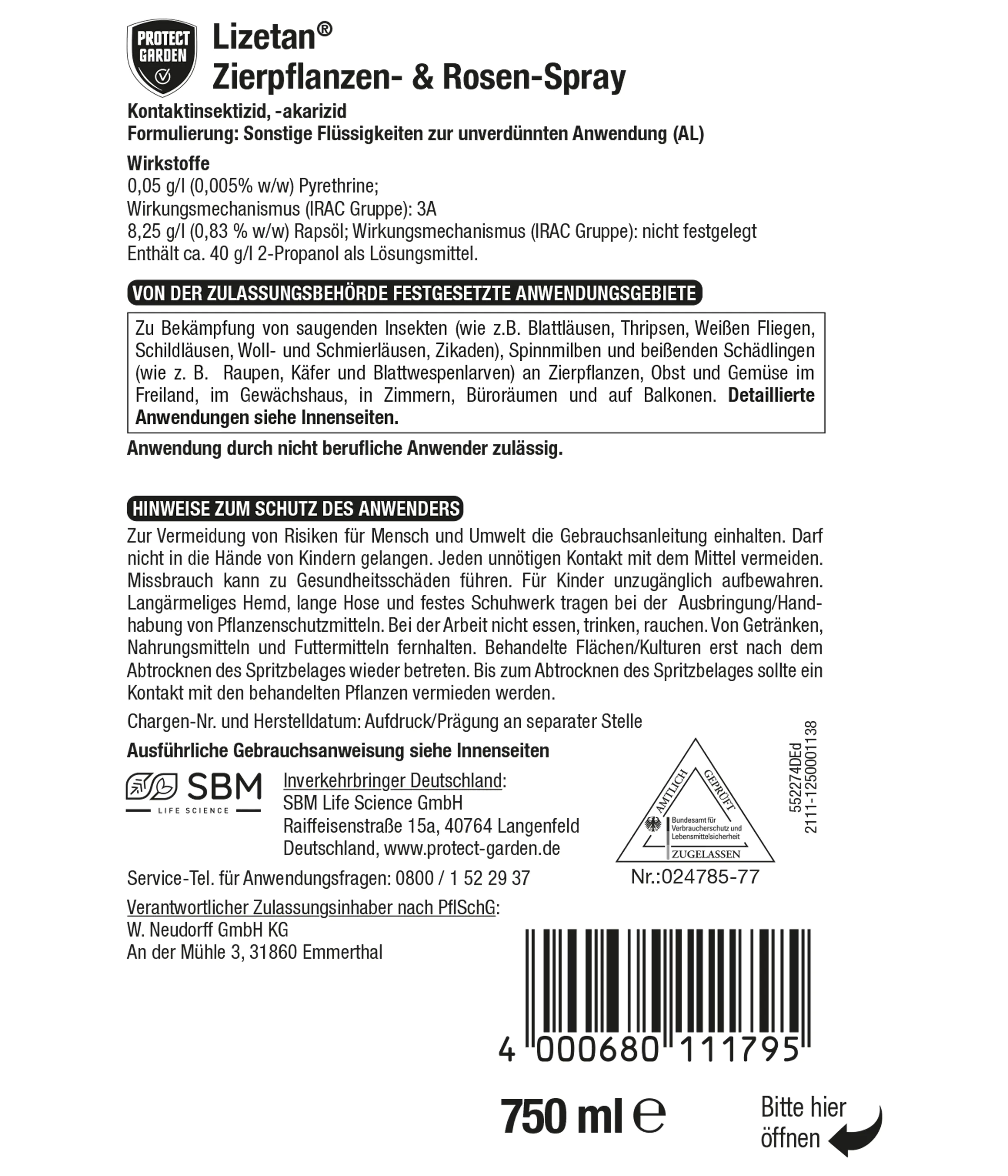 Protect Garden Lizetan Zierpflanzen- & Rosen-Spray AF 750 ml Protect Garden Lizetan Zierpflanzen- & Rosen-Spray AF 750 ml