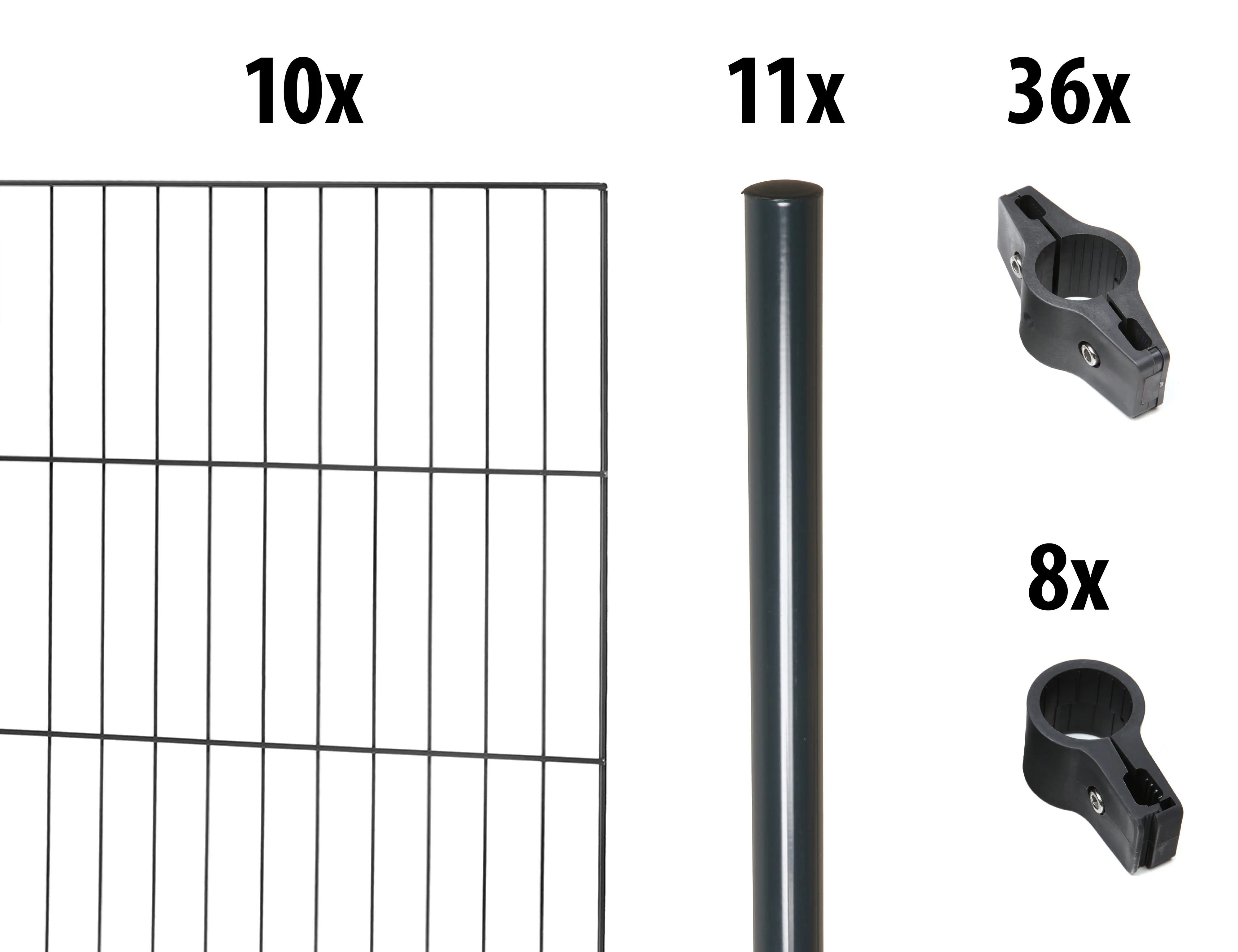 Floraworld Einstabmatten-Zaun Set Classic 20 m 200 x 175 cm inkl. 11 Pfosten 225 cm anthrazit