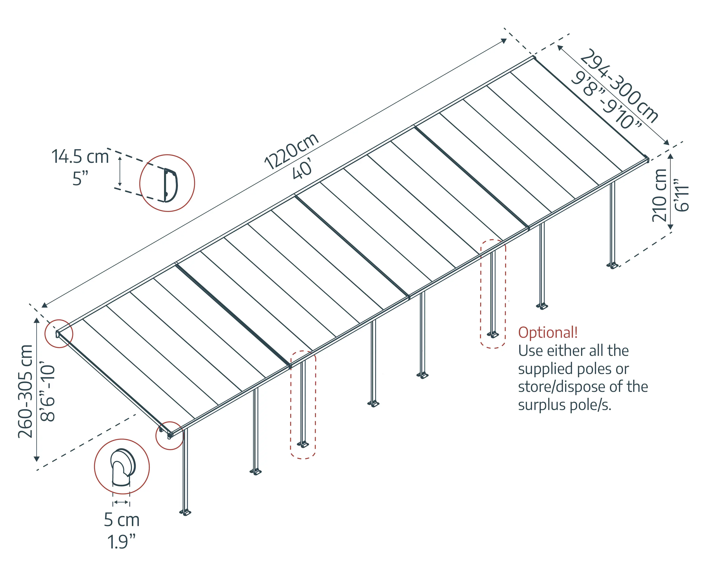 Canopia Terrassendach 1220 x 300 cm weiß