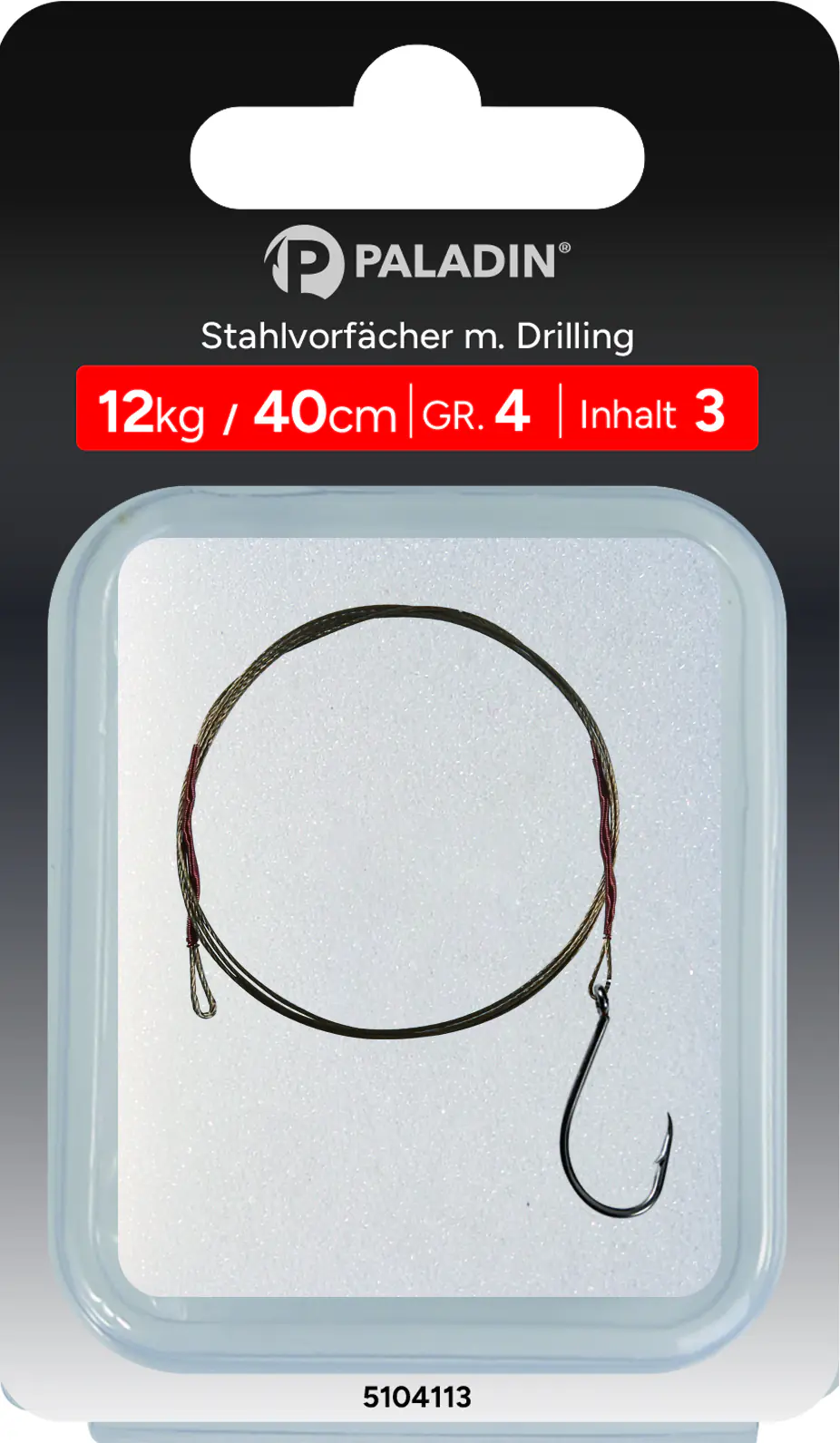 Paladin Stahlvorfach Einzelhaken Gr. 4 Tragkraft 6 kg Länge 50cm 3 Stück