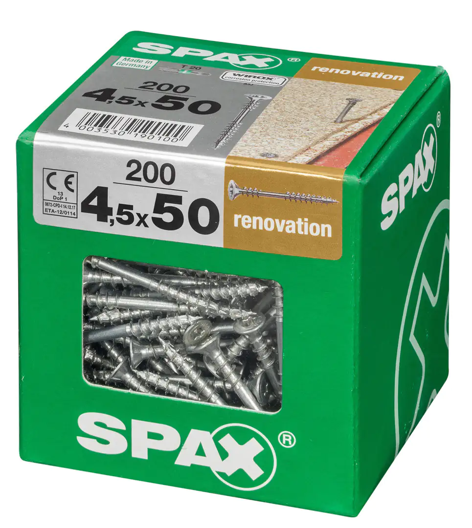 Spax Verlegeschrauben 4.5 x 50 mm TX 20 - 200 Stk. Spax Verlegeschrauben 4.5 x 50 mm TX 20 - 200 Stk.