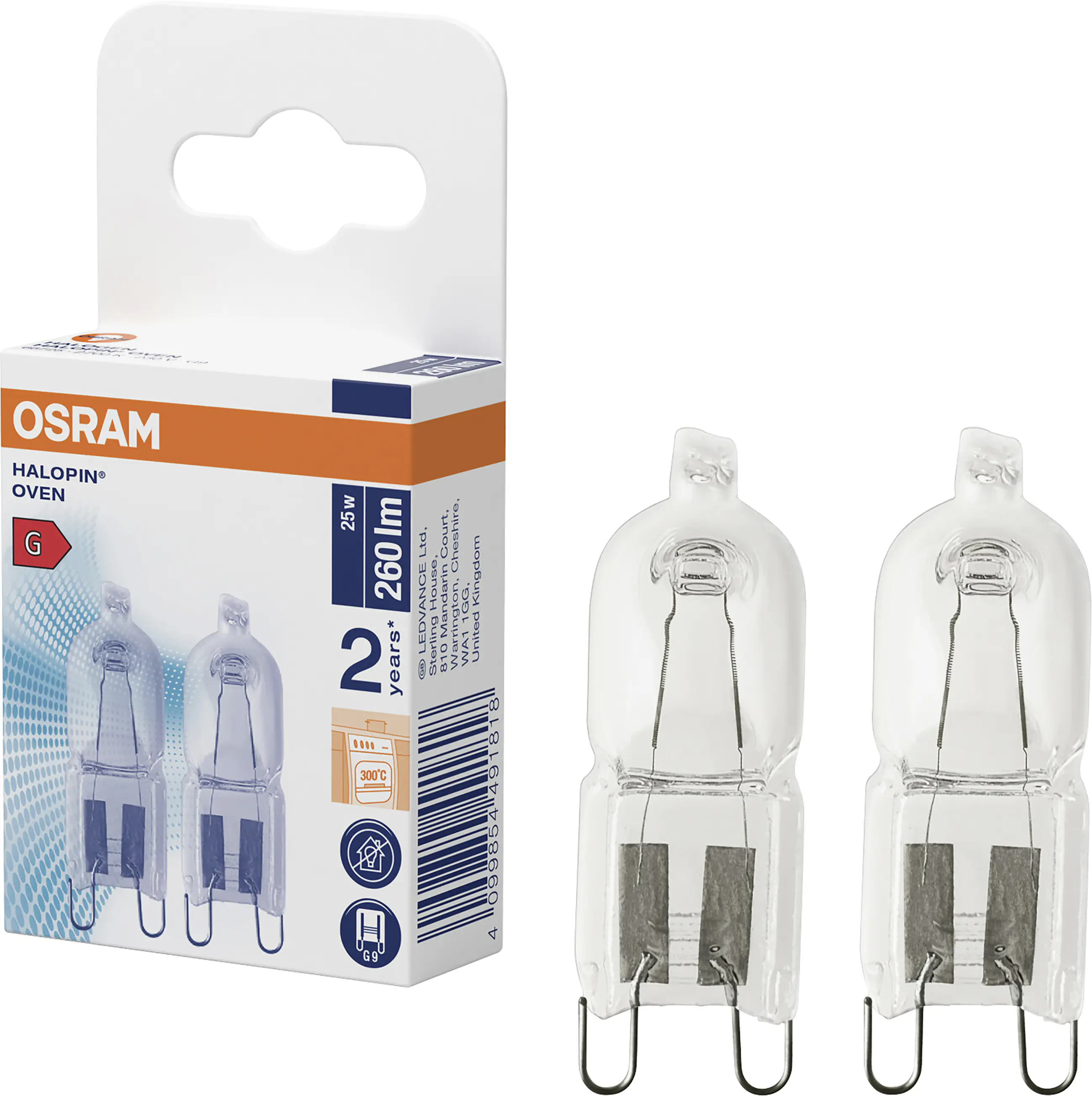 Osram Halogen Leuchtmittel Halopin Ofen Ø 1 x 4 cm 25 W dimmbar warmweiß - 2 Stk.