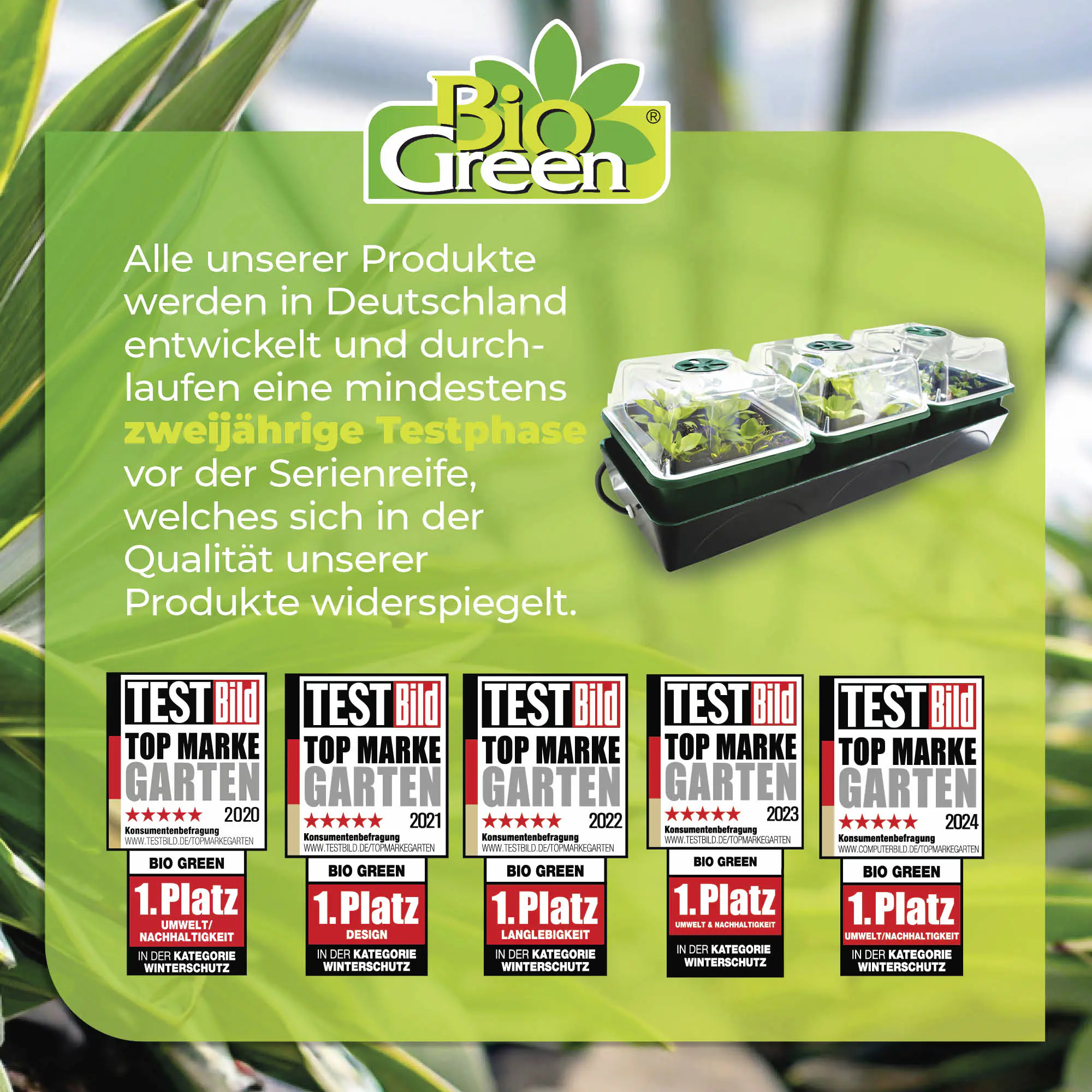 BioGreen Anzuchtstation Hollandia grün/schwarz 54 x 21 cm mit 3 Klimakammern beheizbar