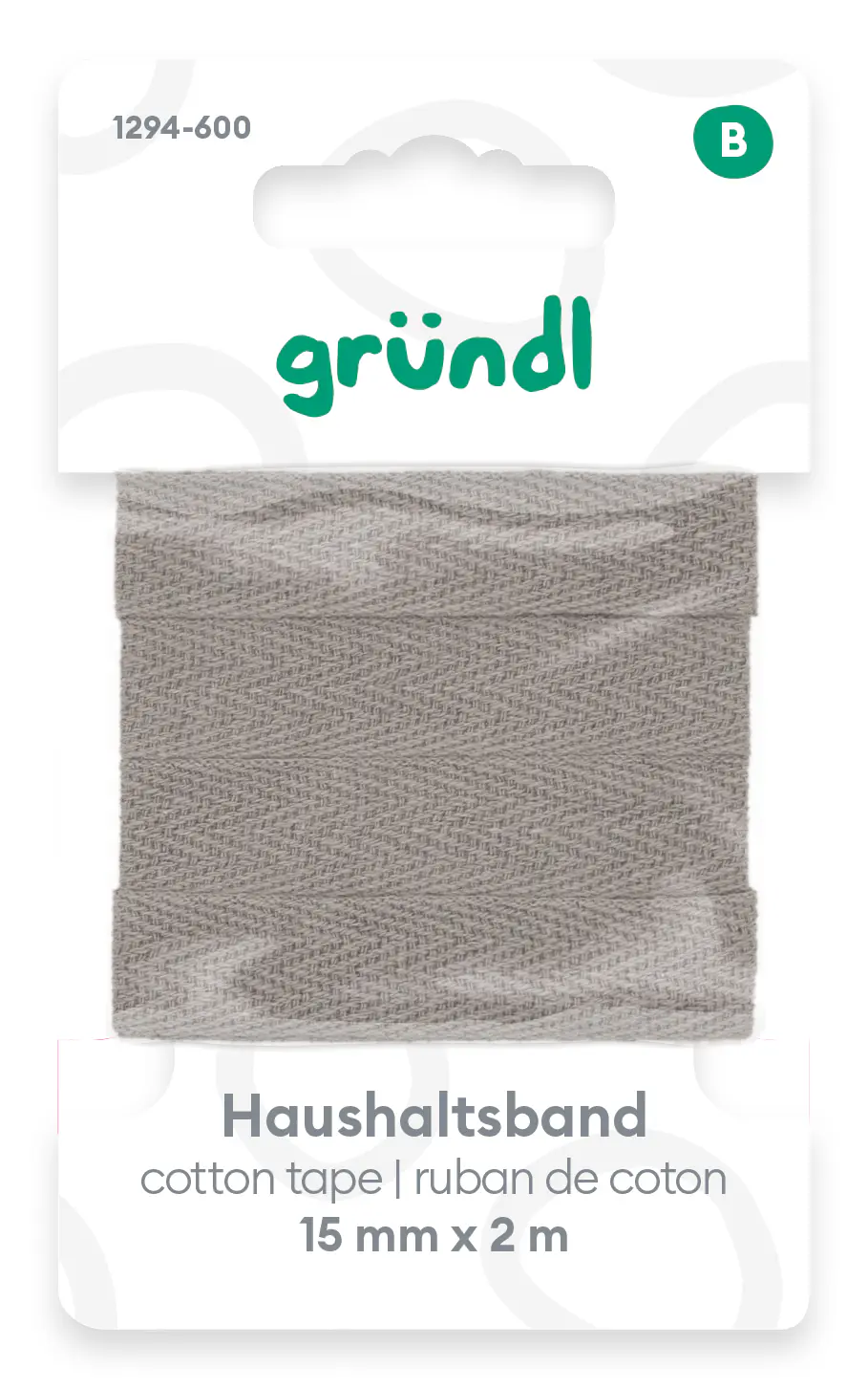 Gründl Haushaltsband 15 mm x 2 m grau