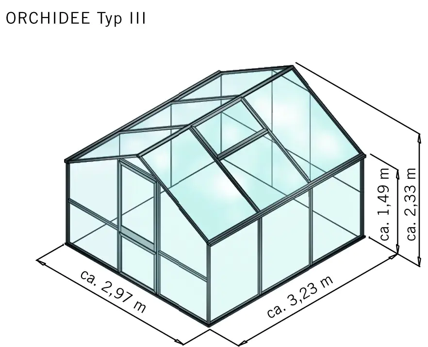 KGT Gewächshaus Orchidee III 3,23 x 2,97 x 2,15 m, anthrazit-grau KGT Gewächshaus Orchidee III 3,23 x 2,97 x 2,15 m, anthrazit-grau