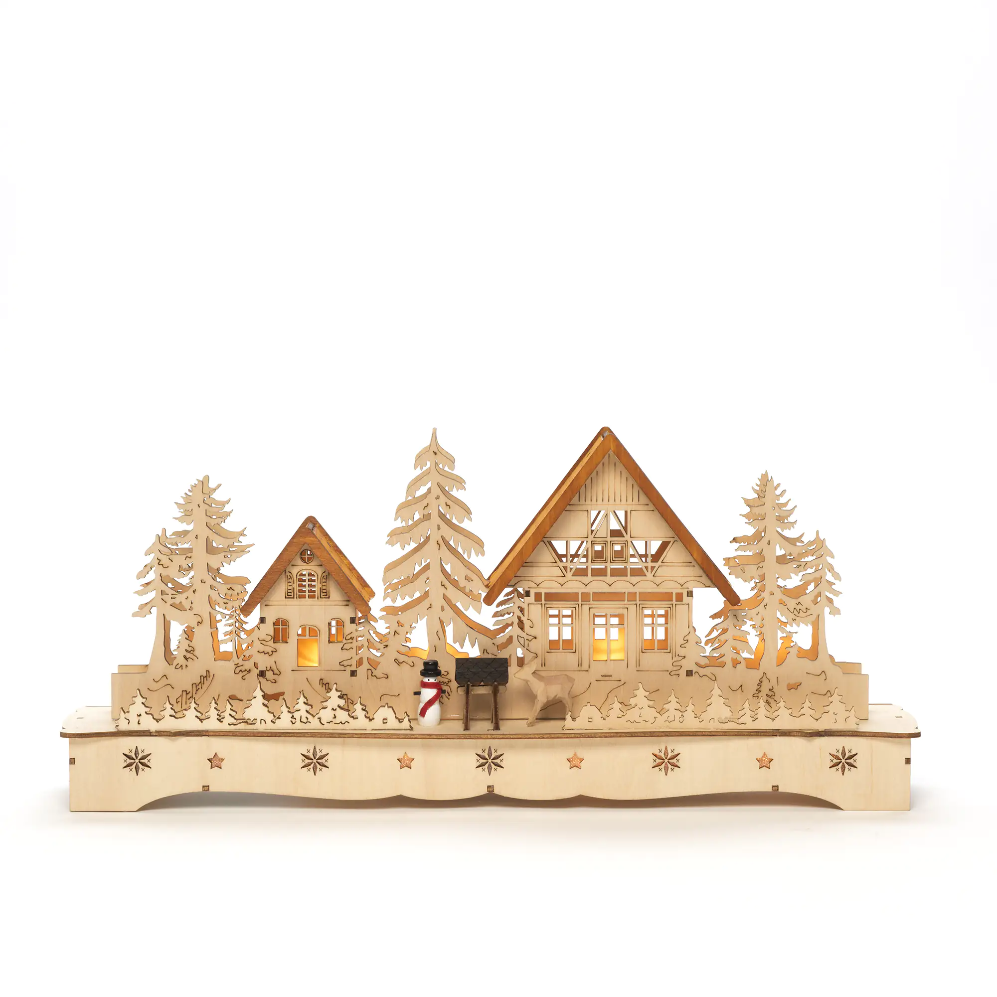 Konstsmide LED Holzsilhouette Dorf mit Schneemann 43 x 8 x 19 cm