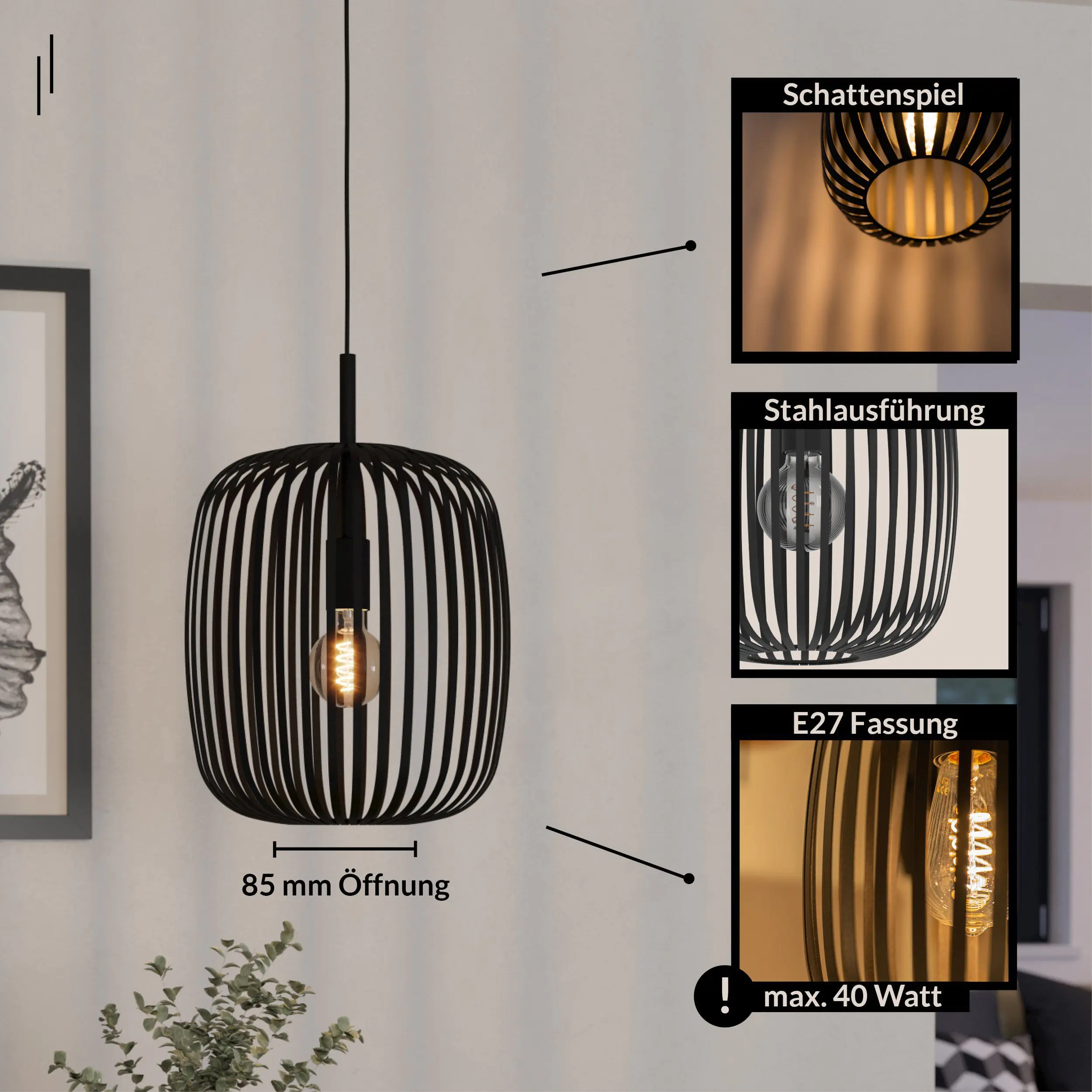 Eglo Hängeleuchte Romazzina schwarz 32,5 x 110 cm Eglo Hängeleuchte Romazzina schwarz 32,5 x 110 cm