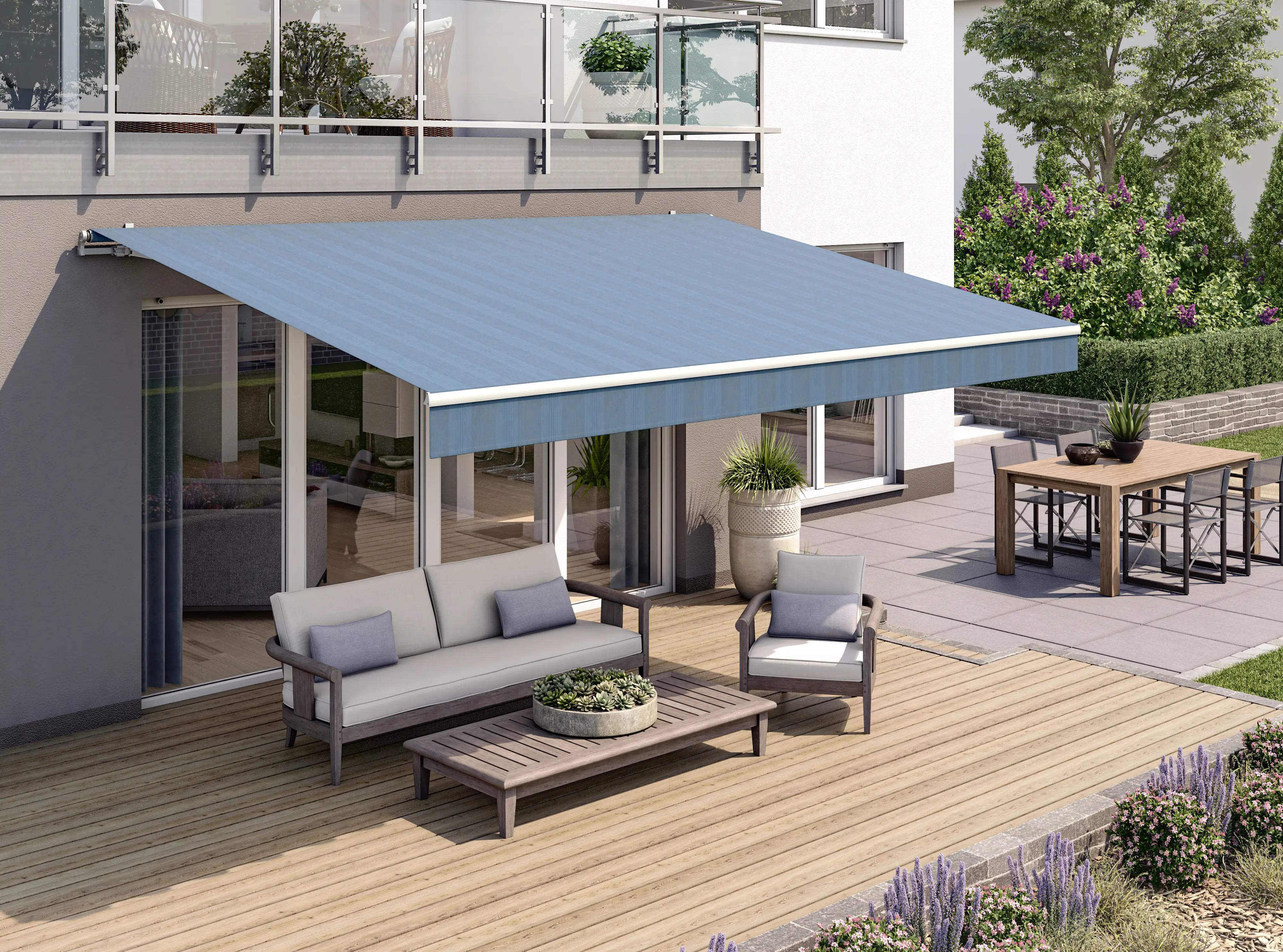 Gelenkarmmarkise Classic blau-schwarz gestreift inkl. Handkurbel Gelenkarmmarkise Classic blau-schwarz gestreift inkl. Handkurbel