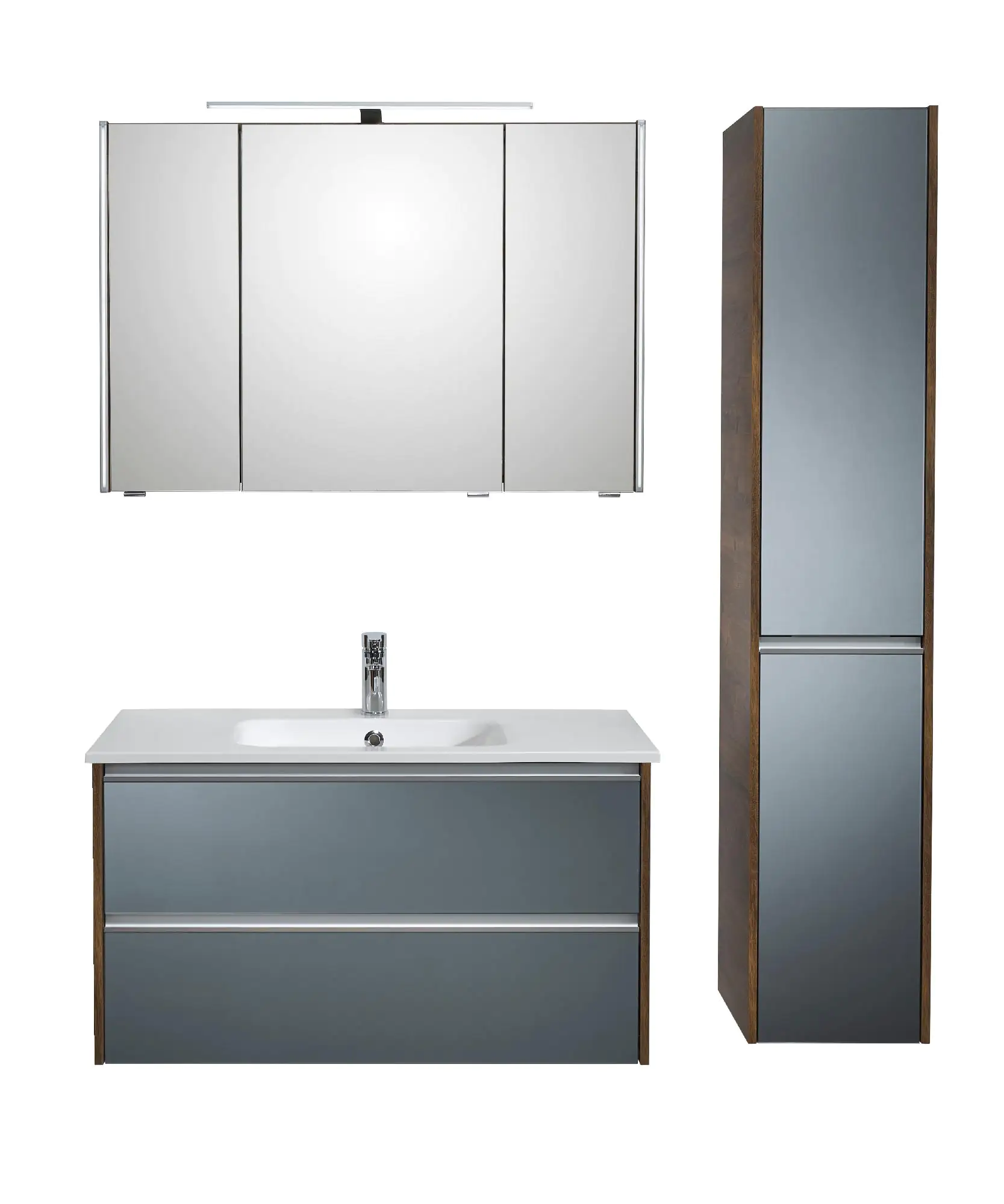 Pelipal Badmöbel-Set 6040 Stahlgrau/Eiche Ribbeck mit Mineralmarmor-Waschtisch+Hochschrank 137cm