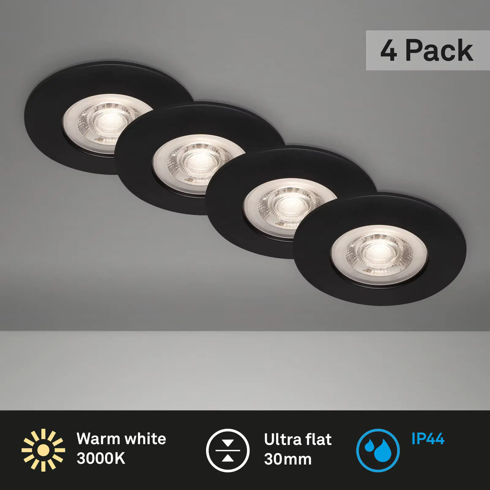 Briloner LED-Einbauleuchten Kulana 4er Set Mini 4,9W 480lm schwarz-matt