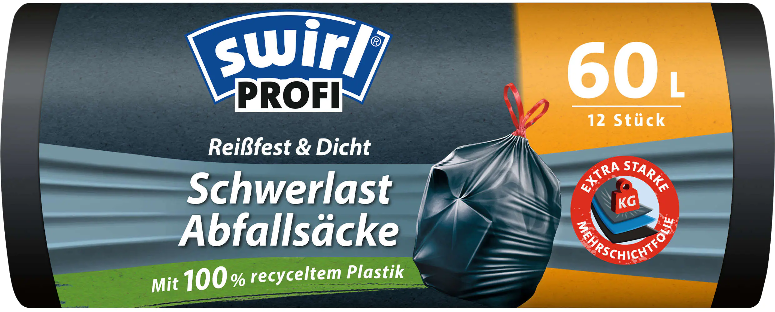 Swirl® Schwerlast-Säcke Profi mit Zugband 60 L Reißfest & Dicht
