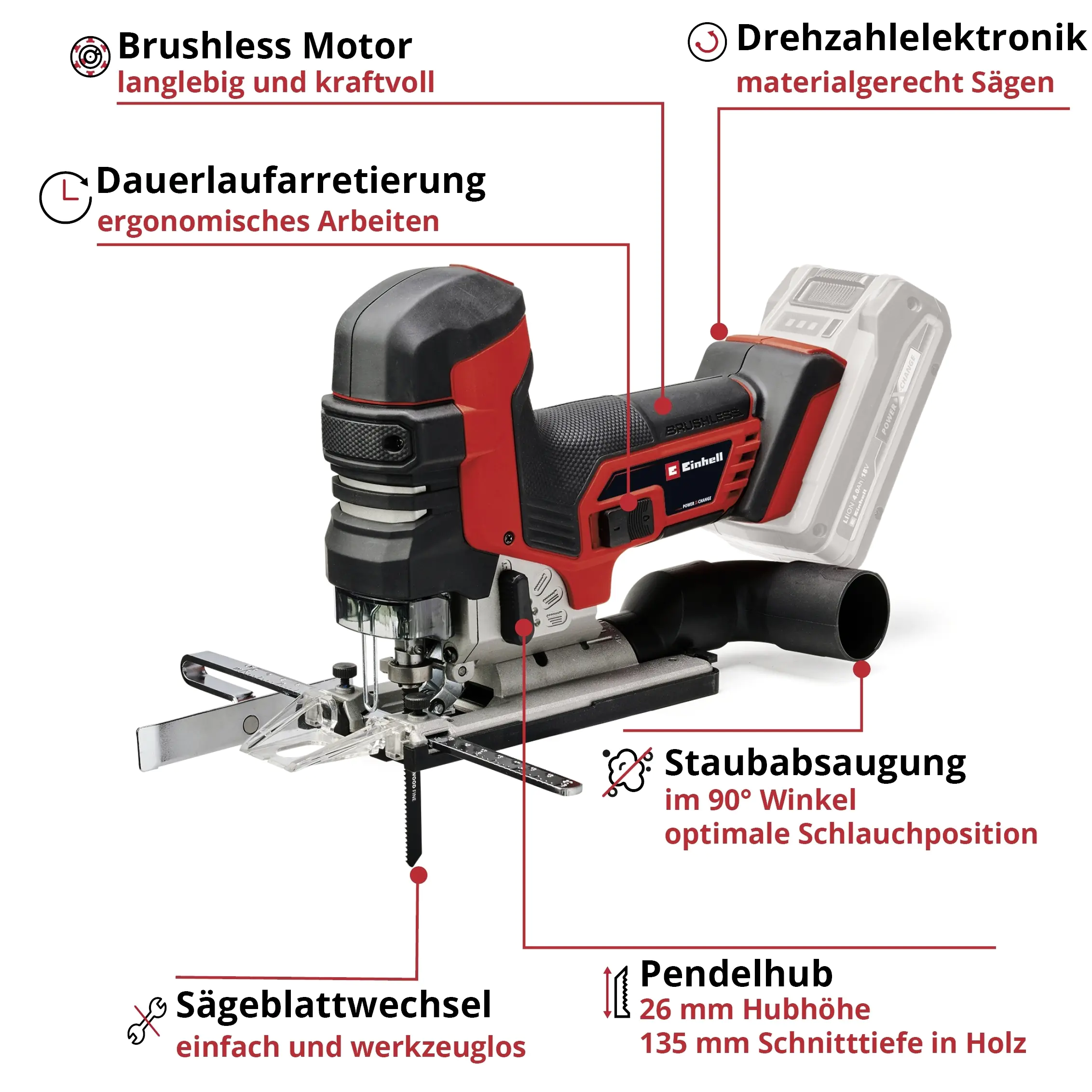 Einhell Professional Akku-Stichsäge TP-JST 18/135 Li BL Solo 18 V