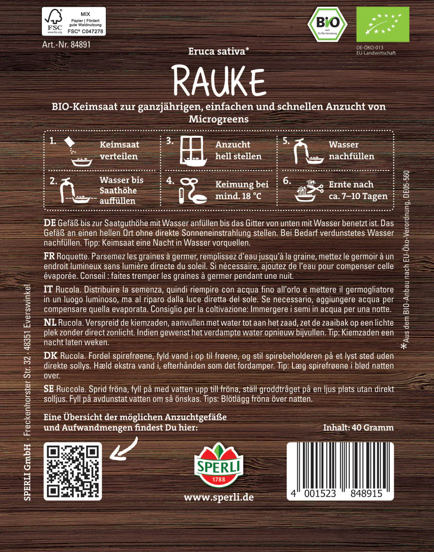 Sperli BIO Microgreen-Saat Rauke