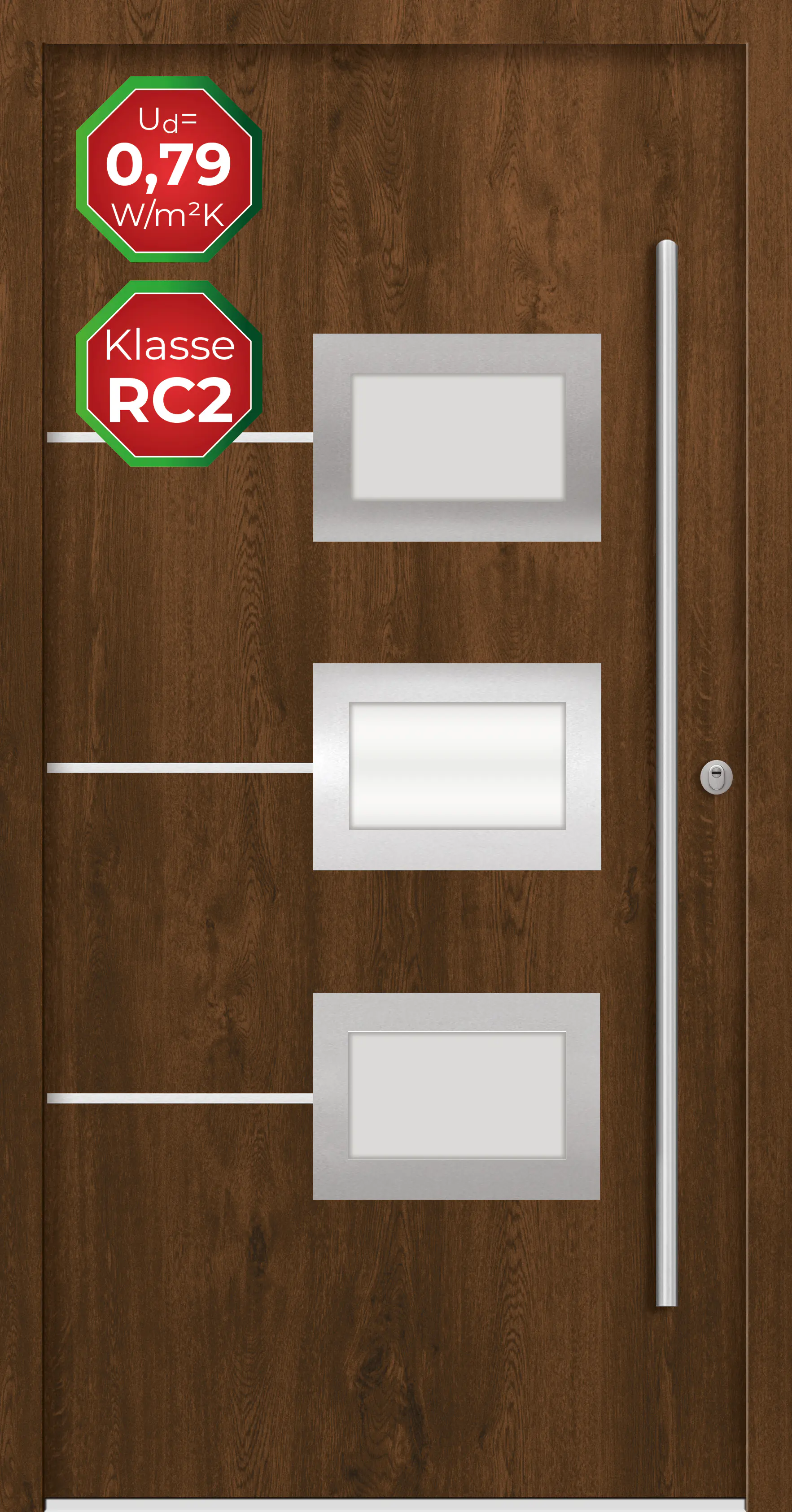Splendoor Haustür Passivedoor Premium B03 RC2 Nussbaum DIN Rechts 110 x 210 cm