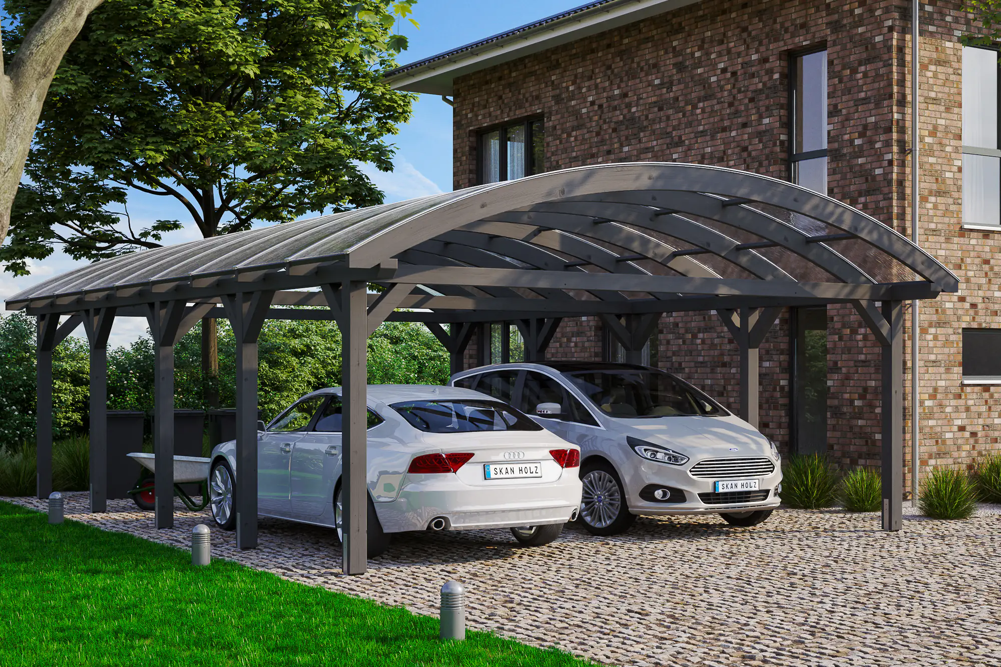 SKAN HOLZ Bogendach-Carport Franken 635 x 969 cm, lasiert in Schiefergrau