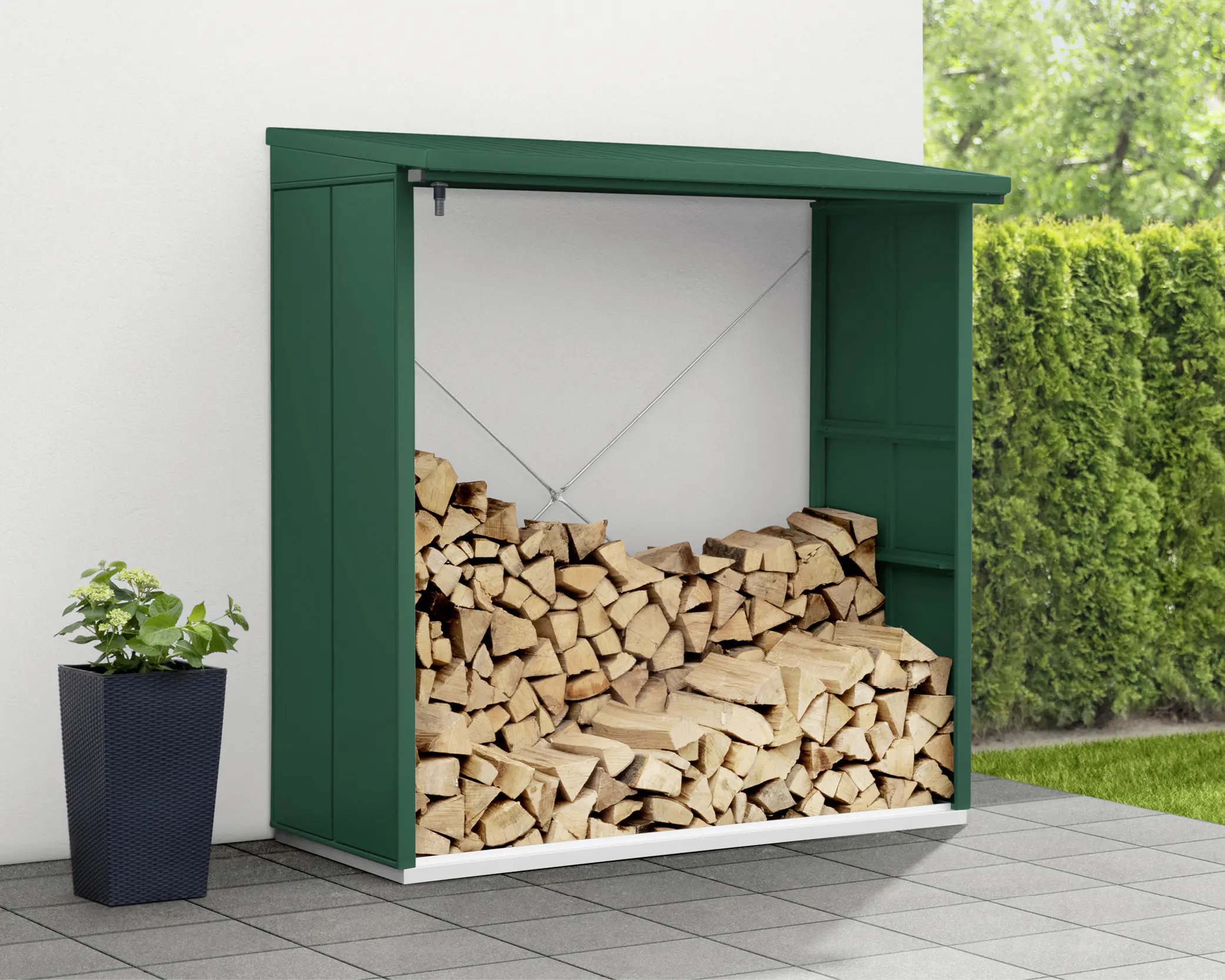 Ecostar Kaminholzregal Elegant-V Typ 2, moosgrün, mit Verstrebung
