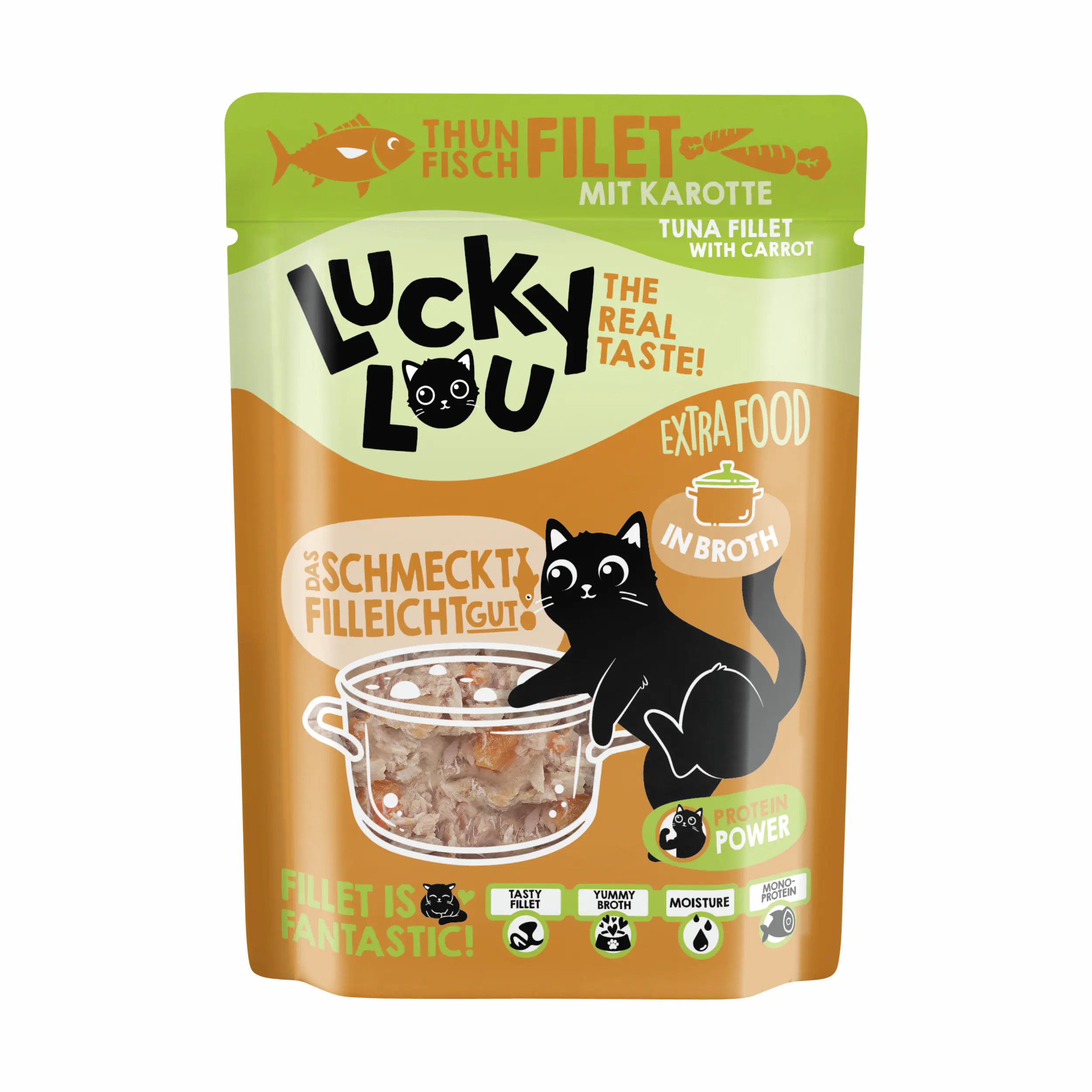 Lucky Lou Extrafood Katzennassfutter Adult getreidefrei 70 g Thunfisch & Karotte in Sud