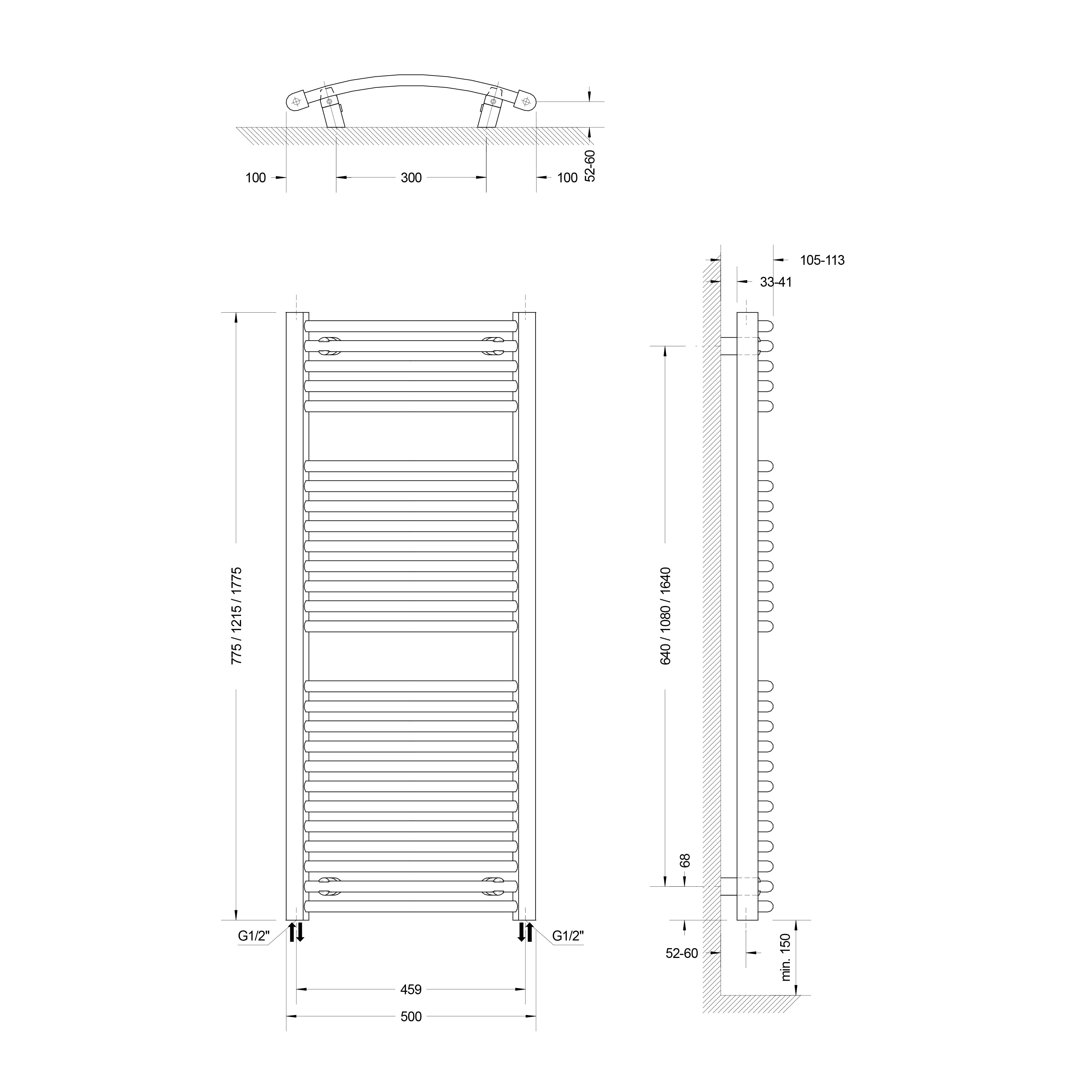 Schulte Badheizkörper München Rund 121,5 x 50 cm 645 Watt