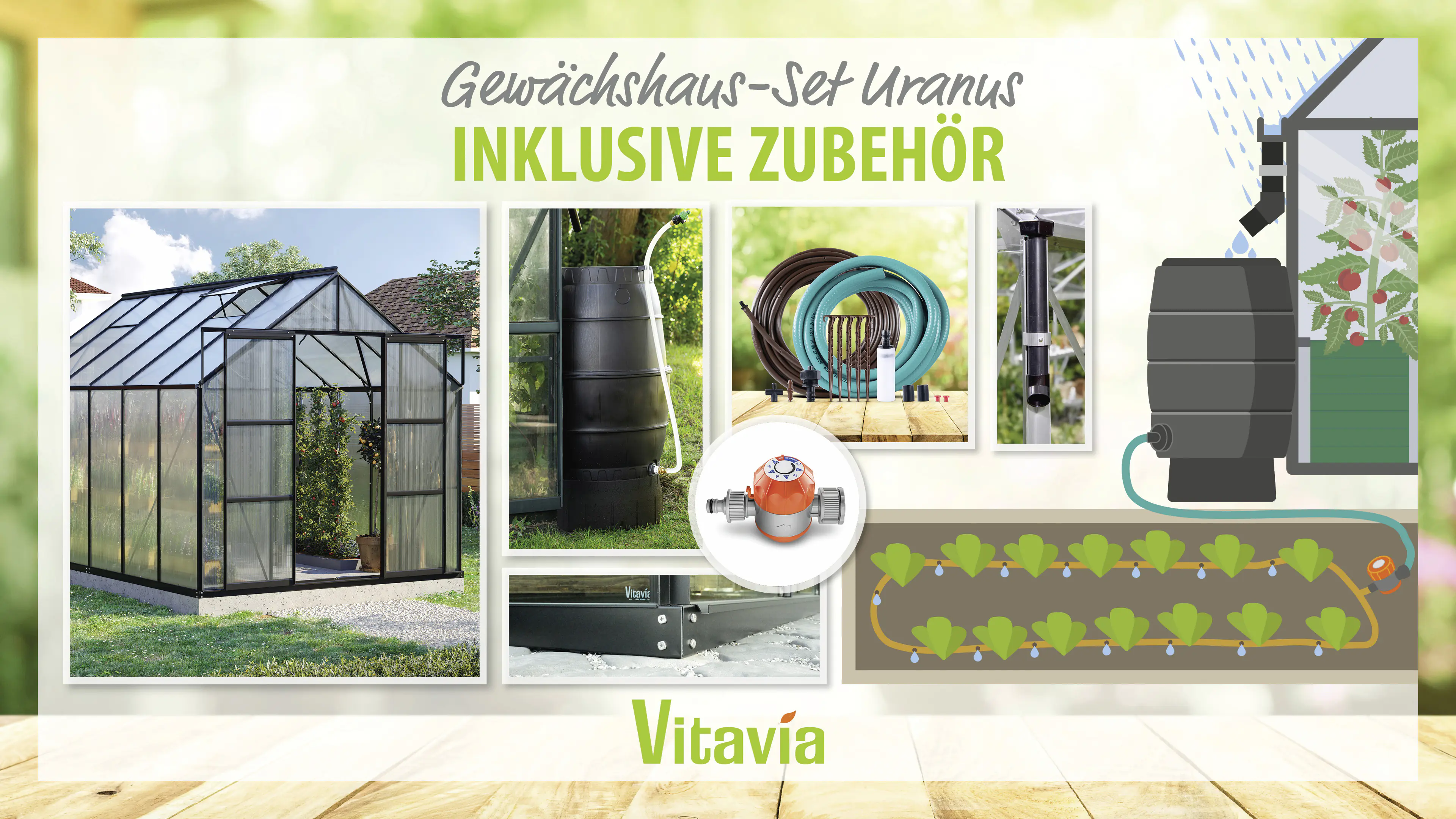 Vitavia Gewächshaus-Set Uranus 9900 HKP 4 mm schwarz 254 x 379 cm 