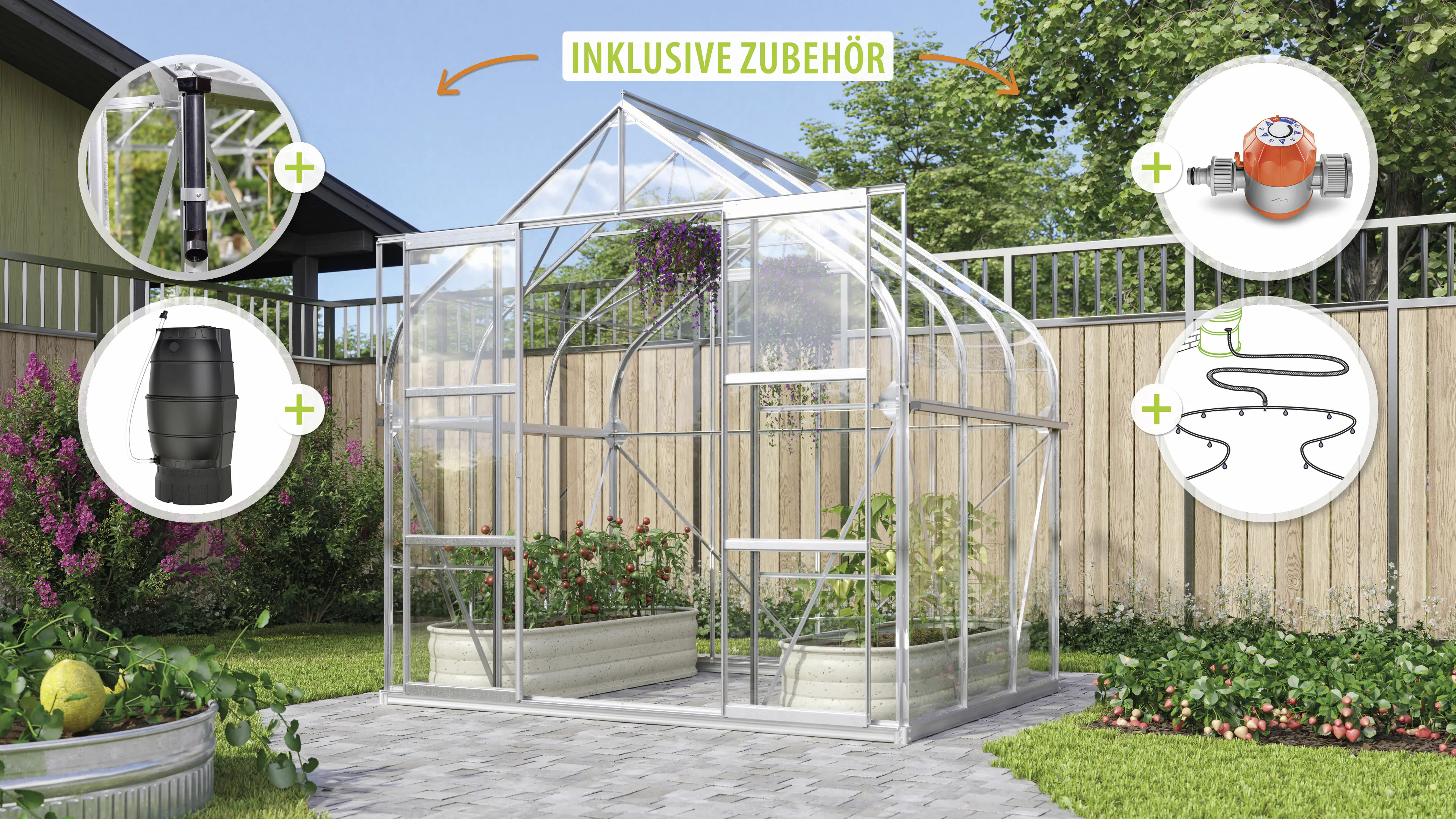 Vitavia Gewächshaus-Set-Set Dione 5000 ESG 3 mm alu 254 x 192 cm