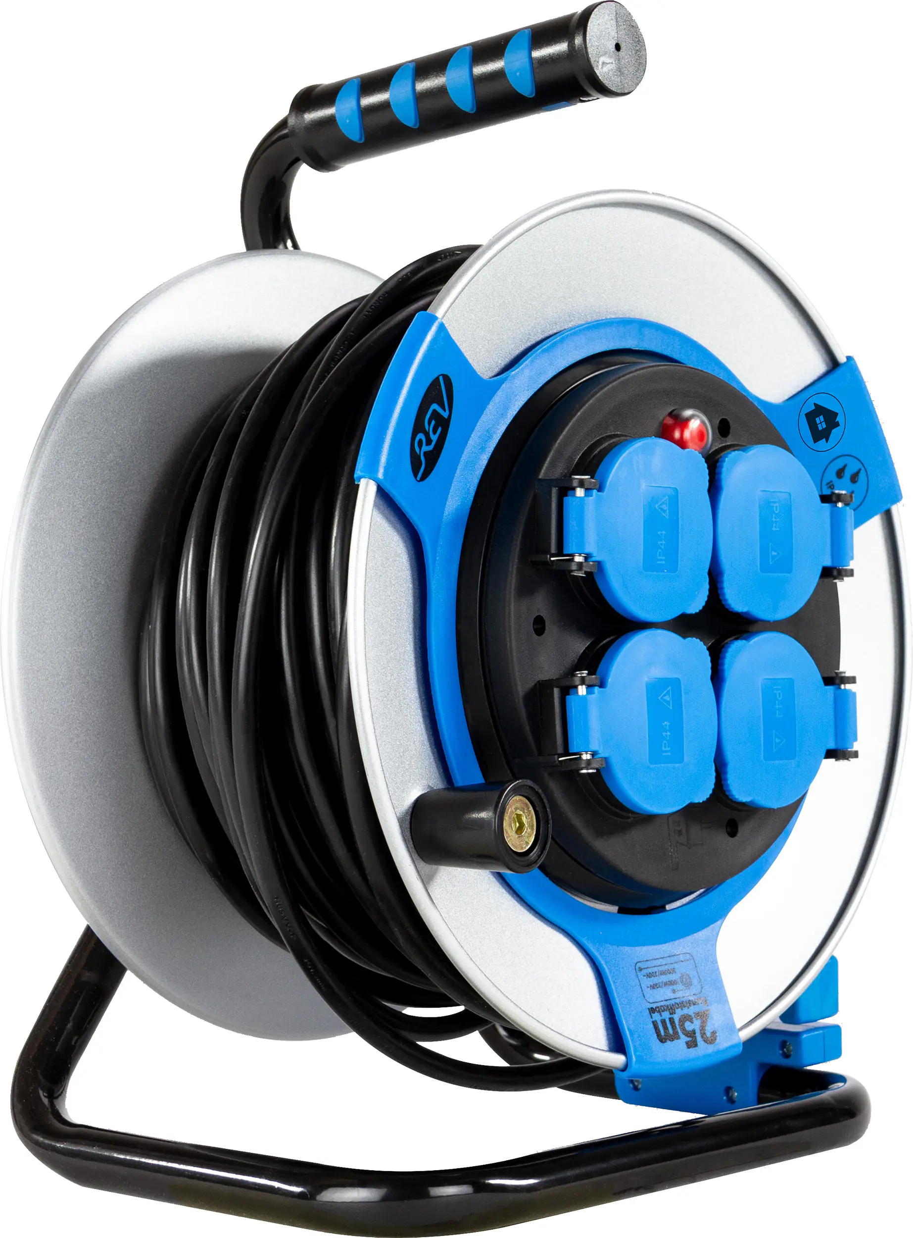 REV Kabeltrommel Stahl 25m H05VV-F 3G 1,5 mm² Stahl schwarz blau