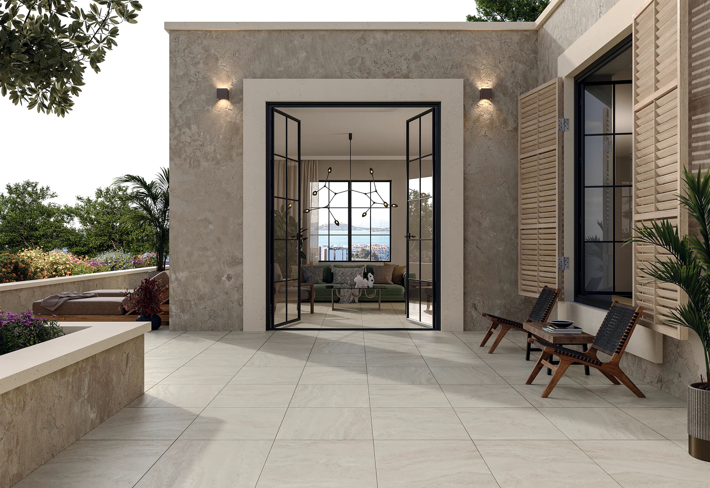 Terrassenplatte Feinsteinzeug Travertino 60 x 60 x 2 cm beige Terrassenplatte Feinsteinzeug Travertino 60 x 60 x 2 cm beige