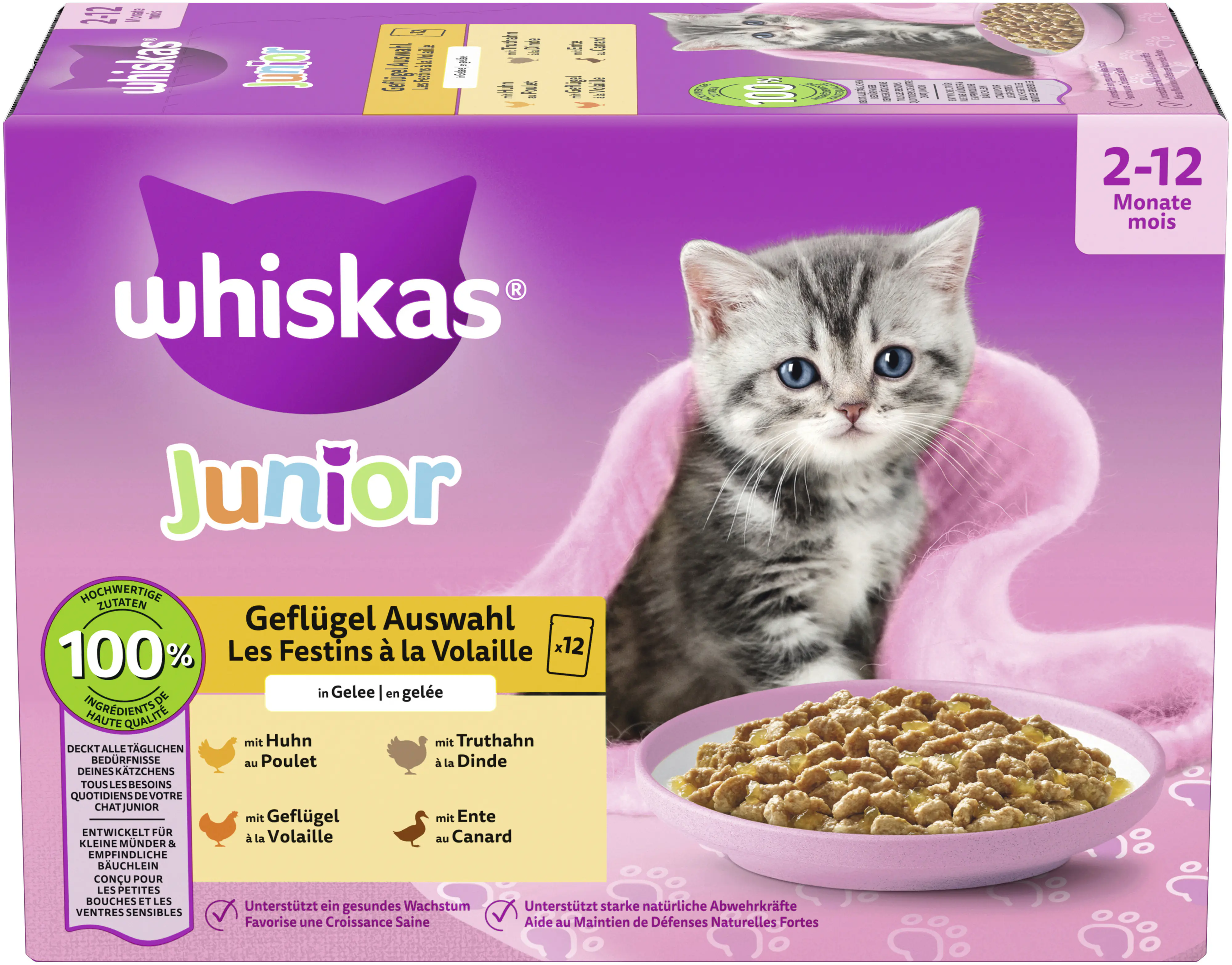Whiskas Mulitpack Junior Geflügelauswahl in Gelee Katzenfutter 12 x 85 g