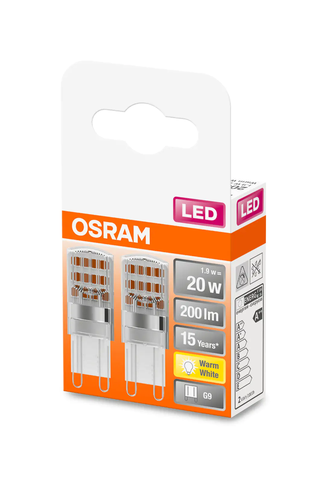 Osram LED Stiftsockellampe Pin G9 1,9W 2er-Pack warmweiß, klar