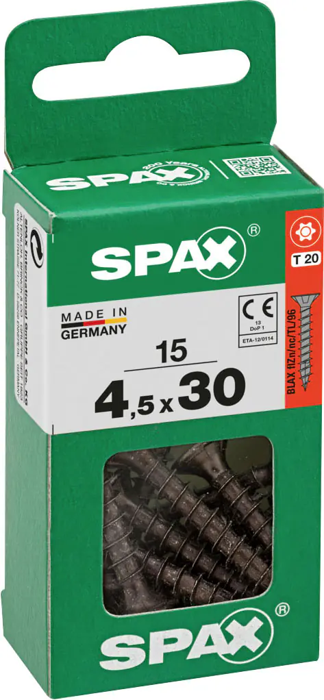Spax Universalschrauben 4,5 x 30 mm T20 Vollgewinde - 15 Stk.  Spax Universalschrauben 4,5 x 30 mm T20 Vollgewinde - 15 Stk.